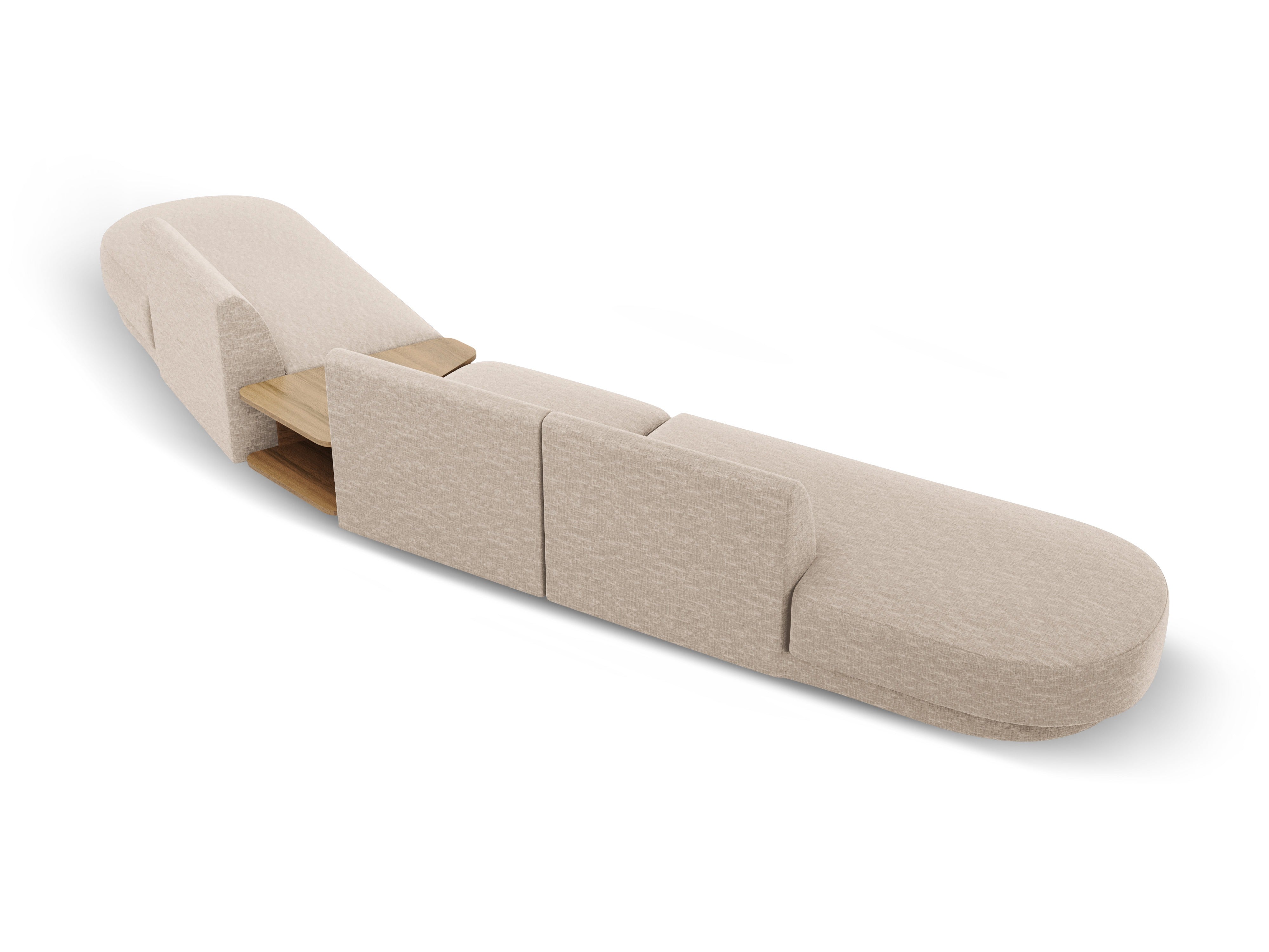 Modularsofa rechtsseitig mit Tisch für 5 Personen MILEY beige schimmerndes Chenille