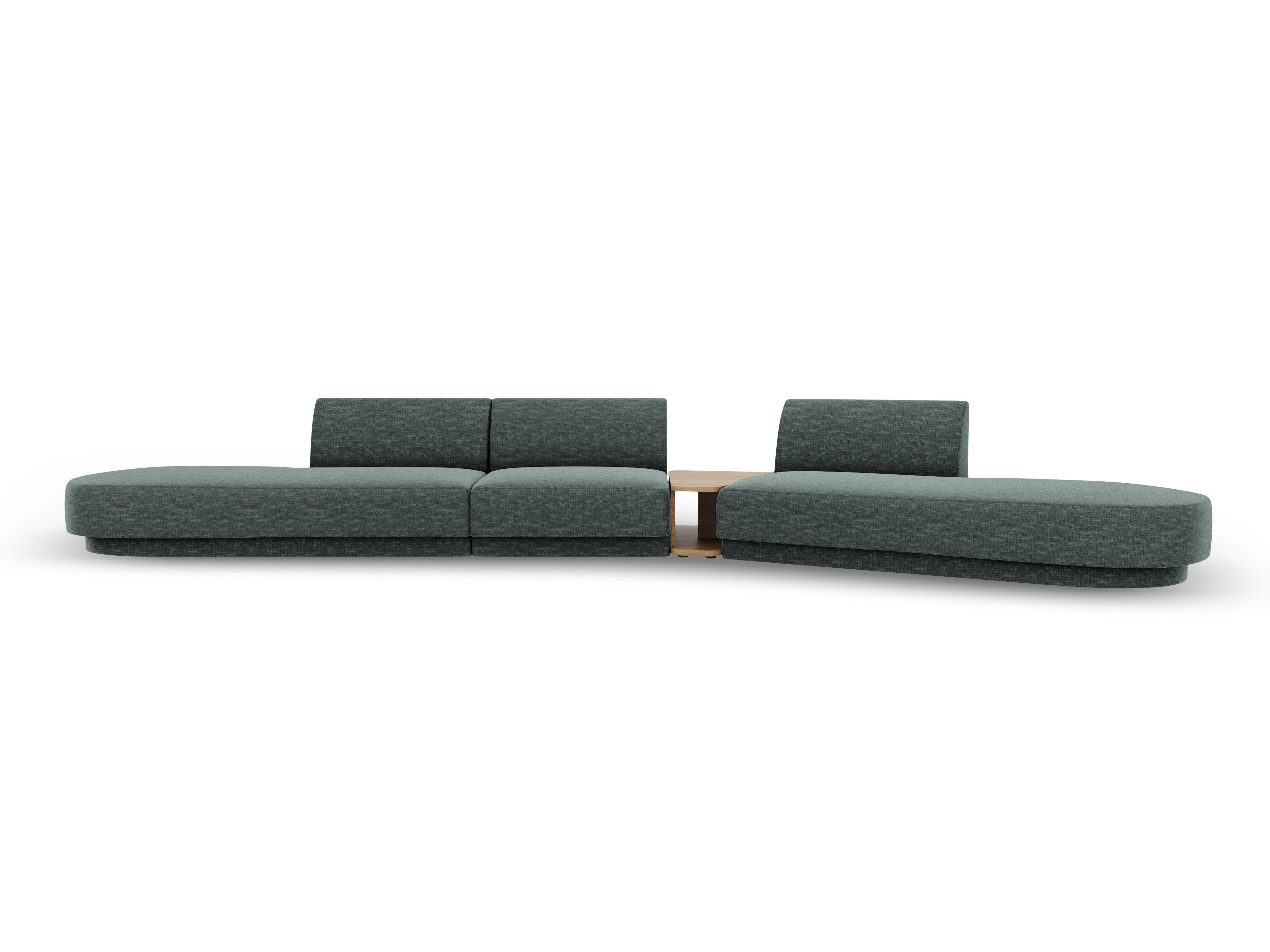 Right-facing modular sofa with table for 5 people MILEY petrol silky chenille