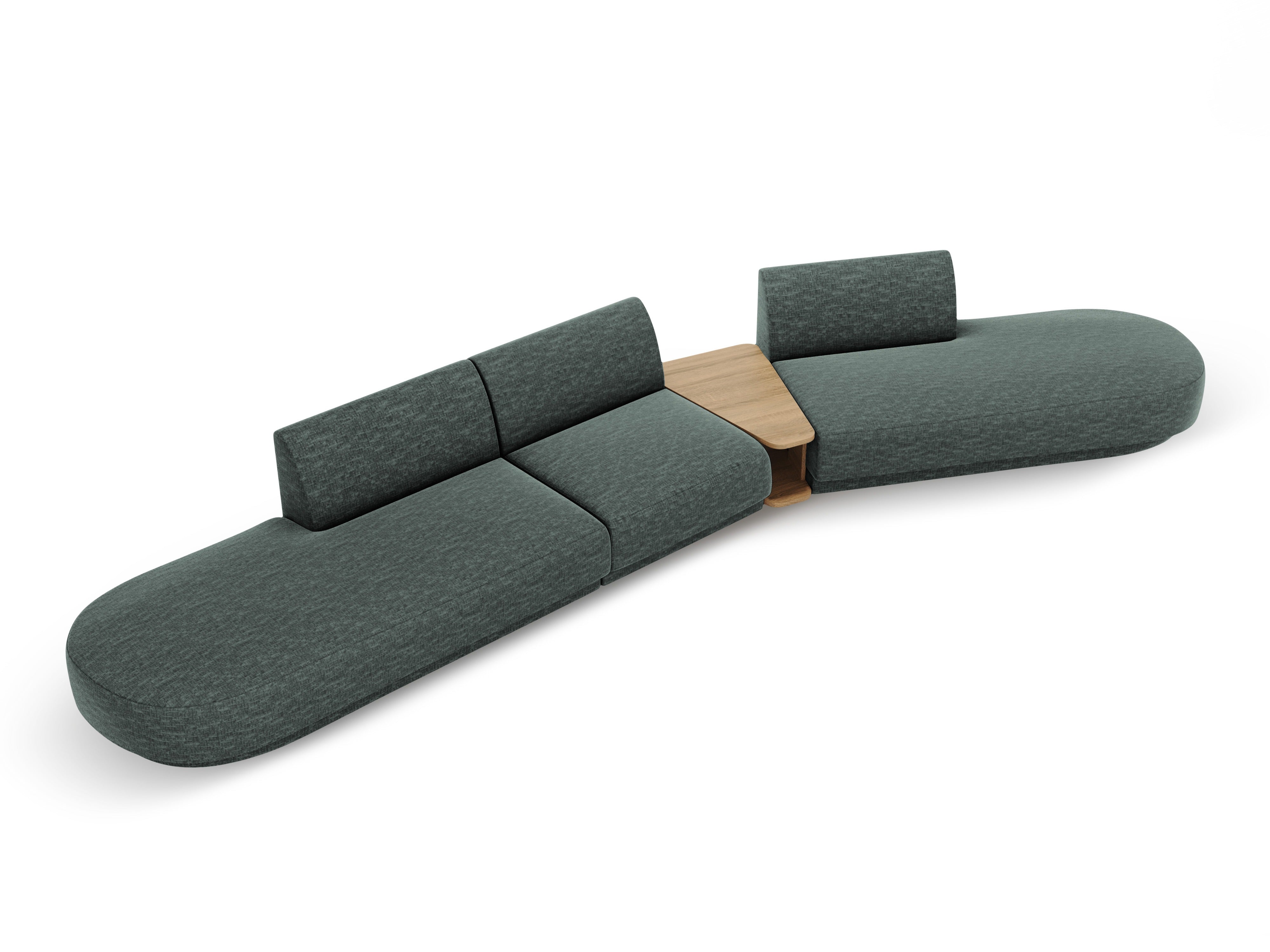 Right-facing modular sofa with table for 5 people MILEY petrol silky chenille