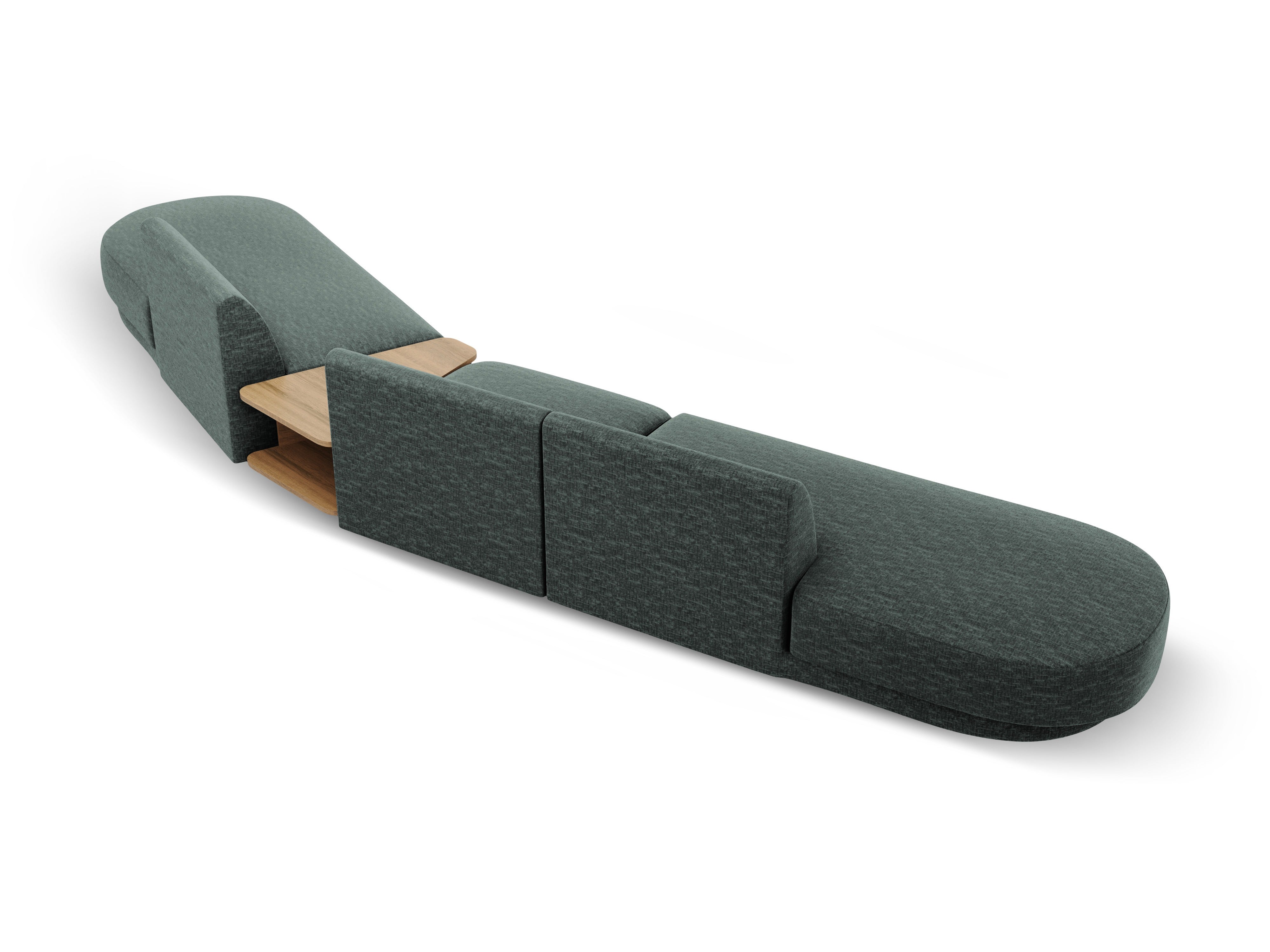 Right-facing modular sofa with table for 5 people MILEY petrol silky chenille