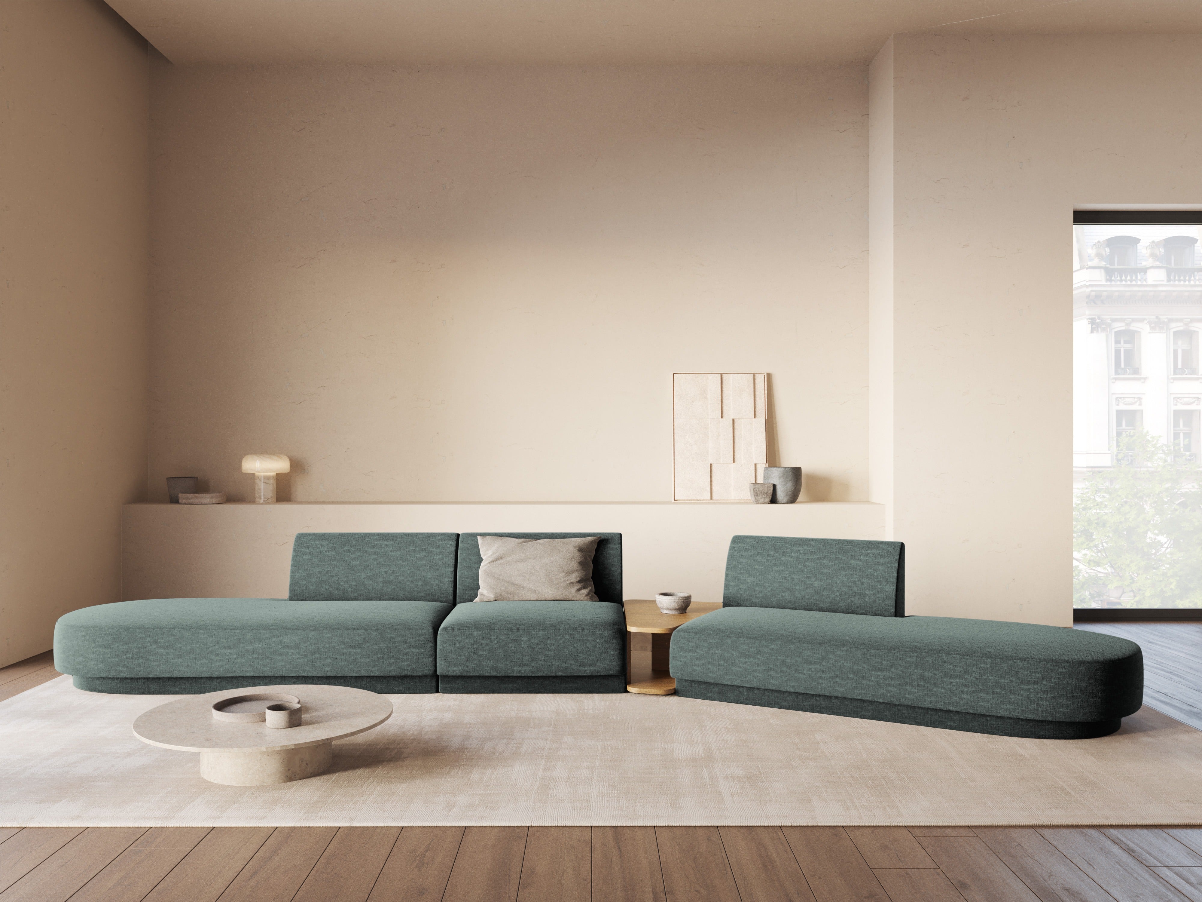 Modulares Sofa mit Tisch, 5-Sitzer MILEY petrol, samtig