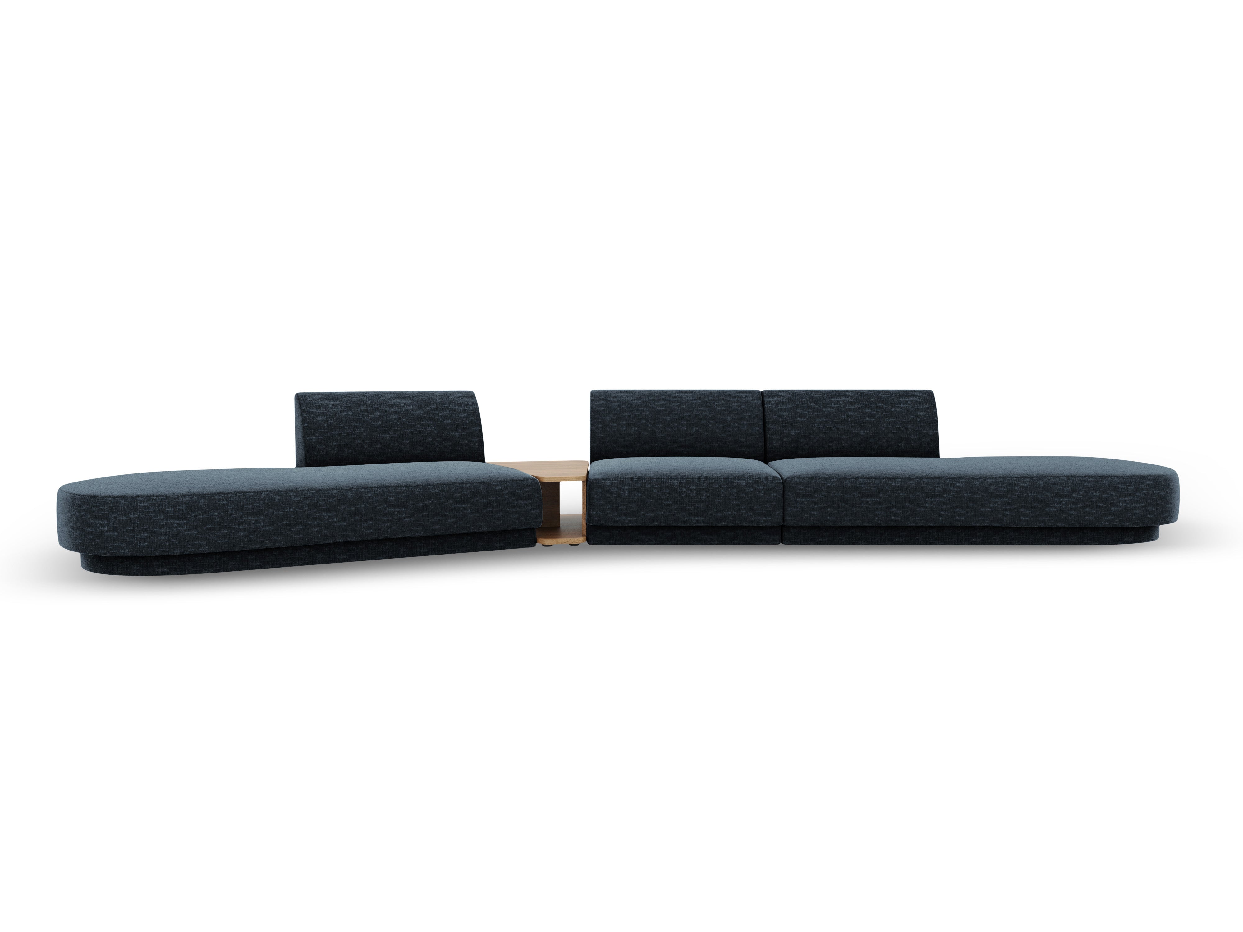 Modulares Sofa links mit Tisch für 5 Personen MILEY königsblau schimmerndes Chenille
