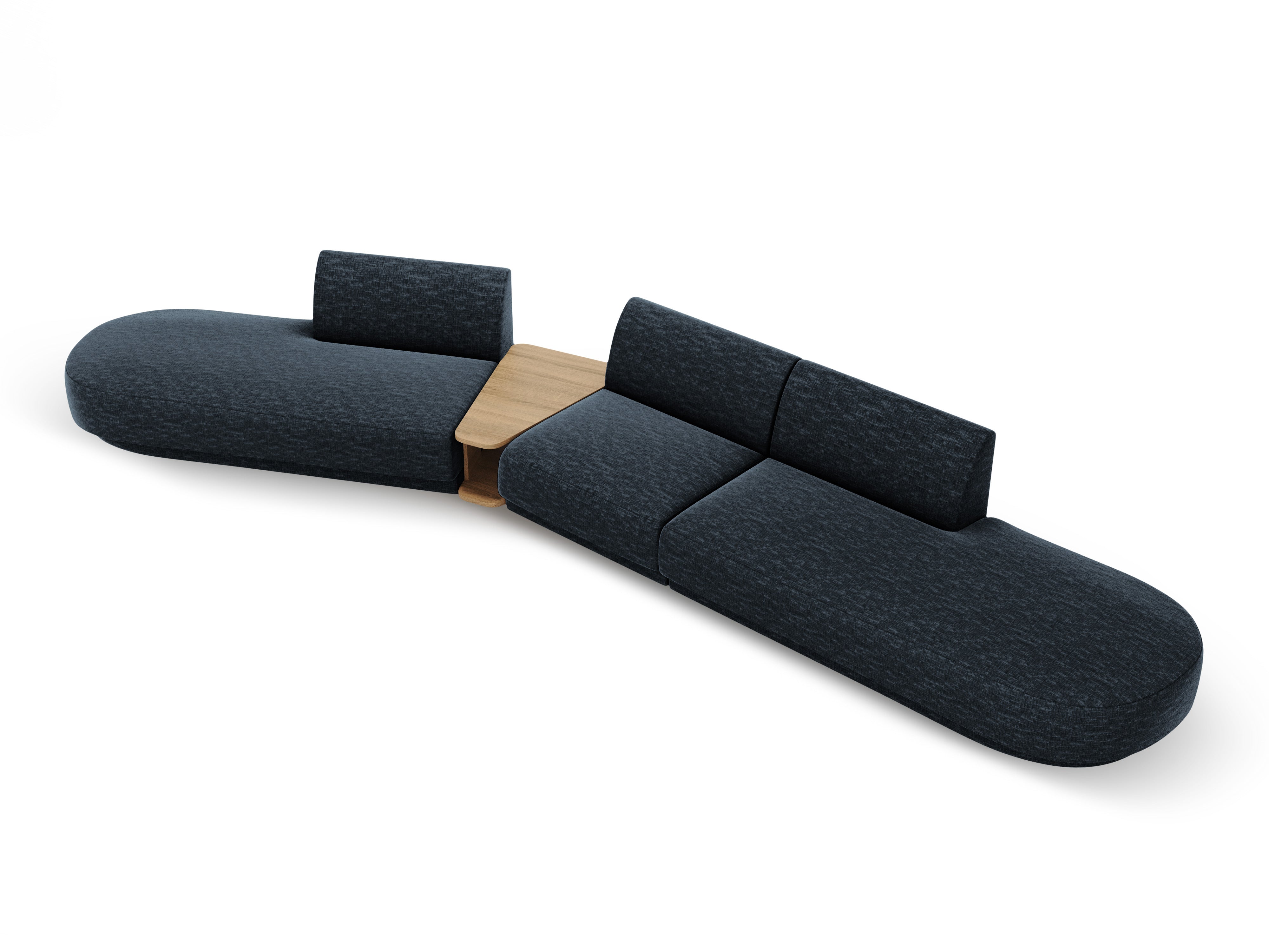 Modulares Sofa links mit Tisch für 5 Personen MILEY königsblau schimmerndes Chenille
