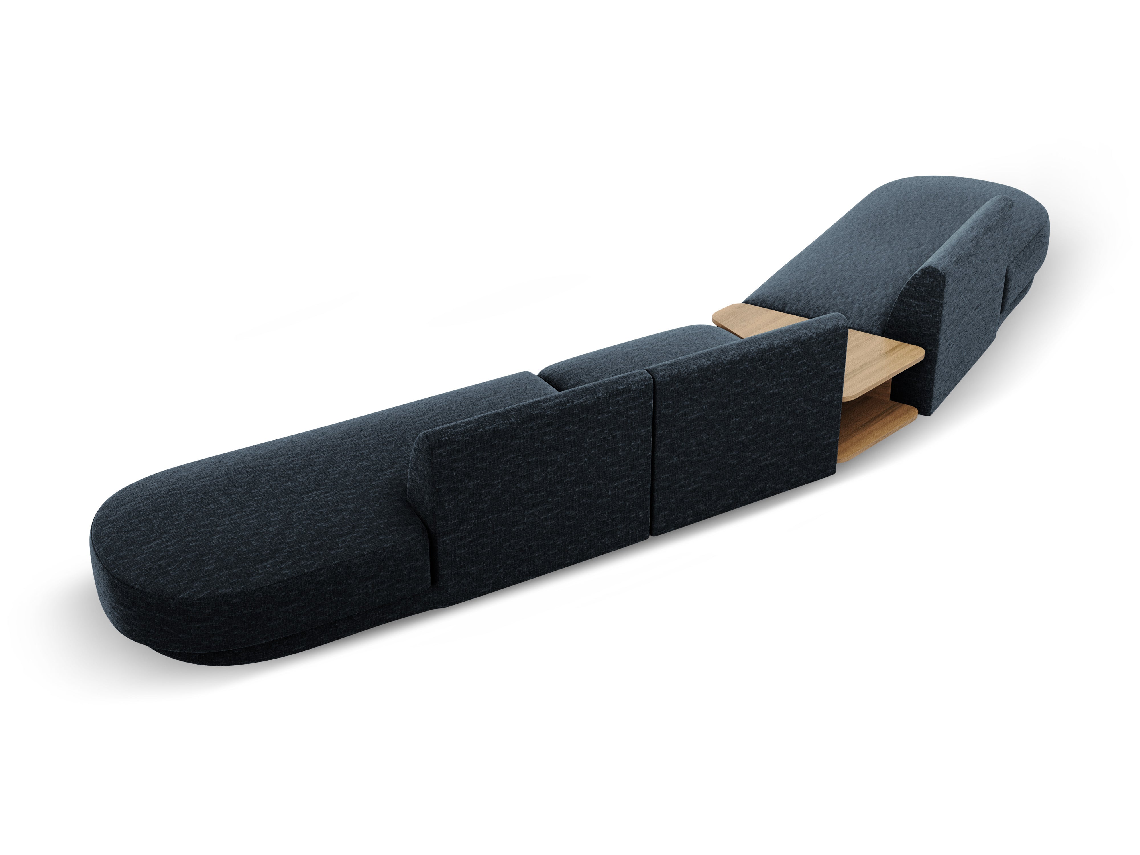 Modulares Sofa links mit Tisch für 5 Personen MILEY königsblau schimmerndes Chenille