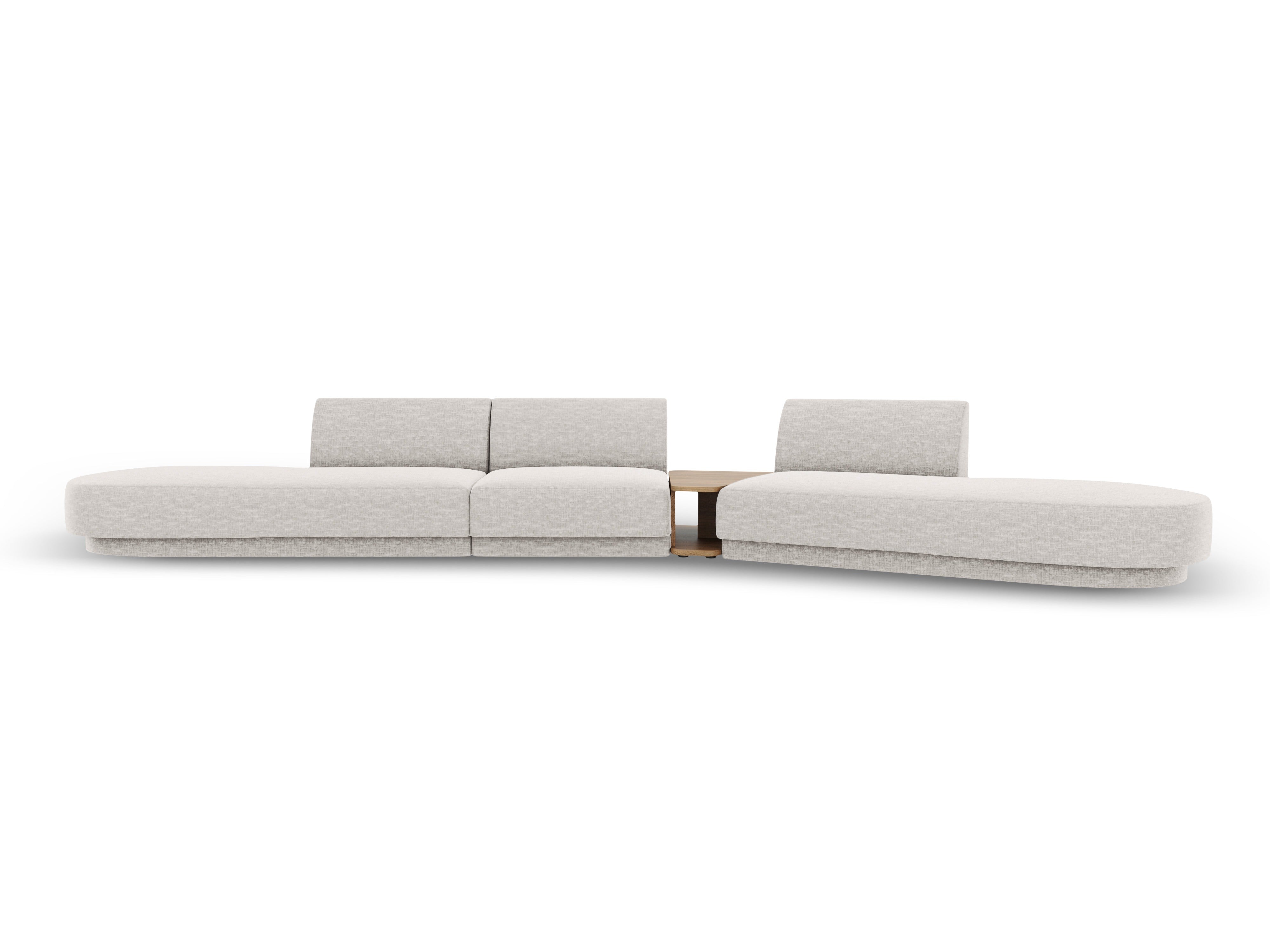 Right-facing modular sofa with table for 5 people MILEY light gray silky chenille