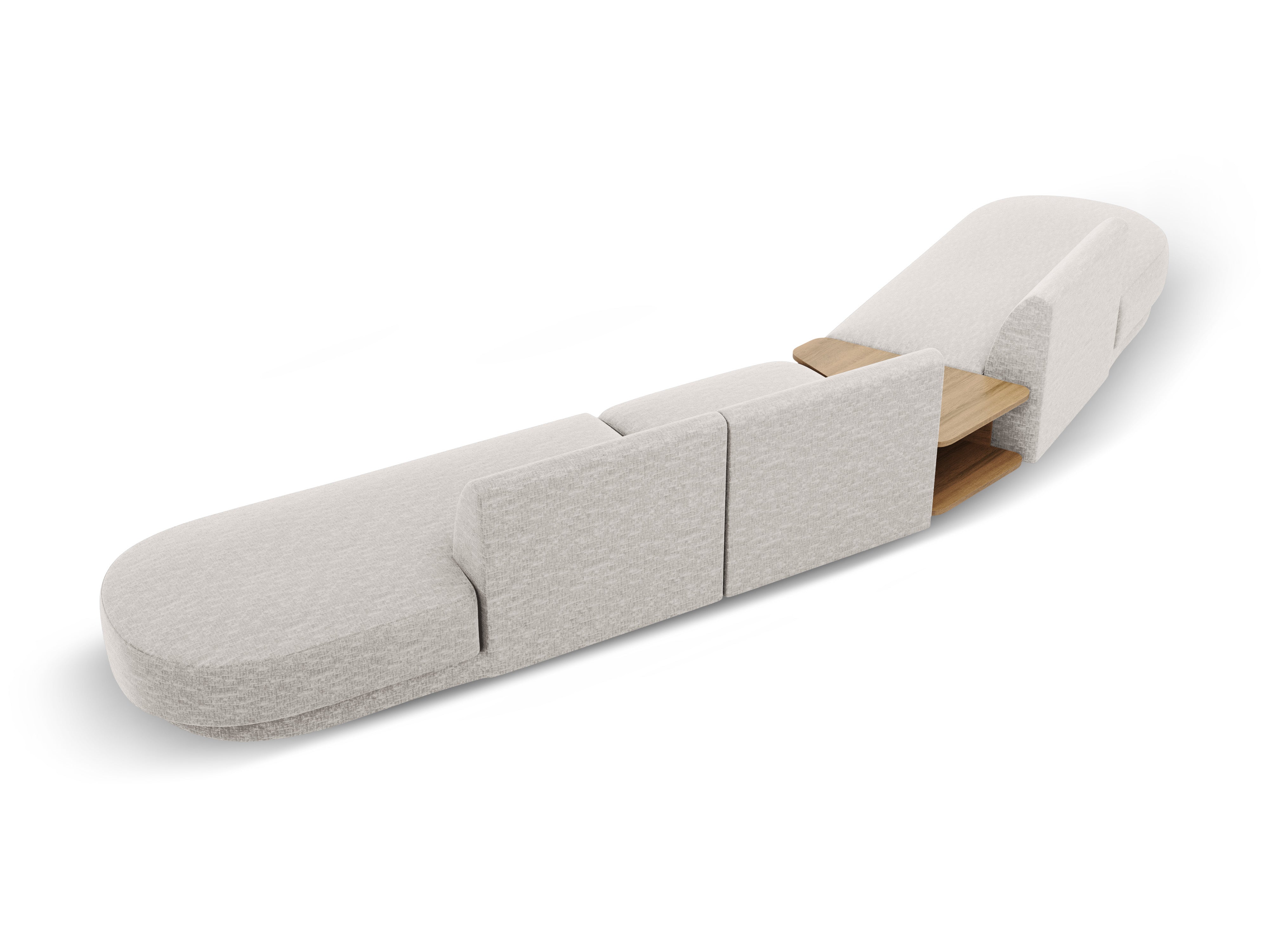 Modulares Sofa links mit Tisch für 5 Personen MILEY hellgraues schimmerndes Chenille