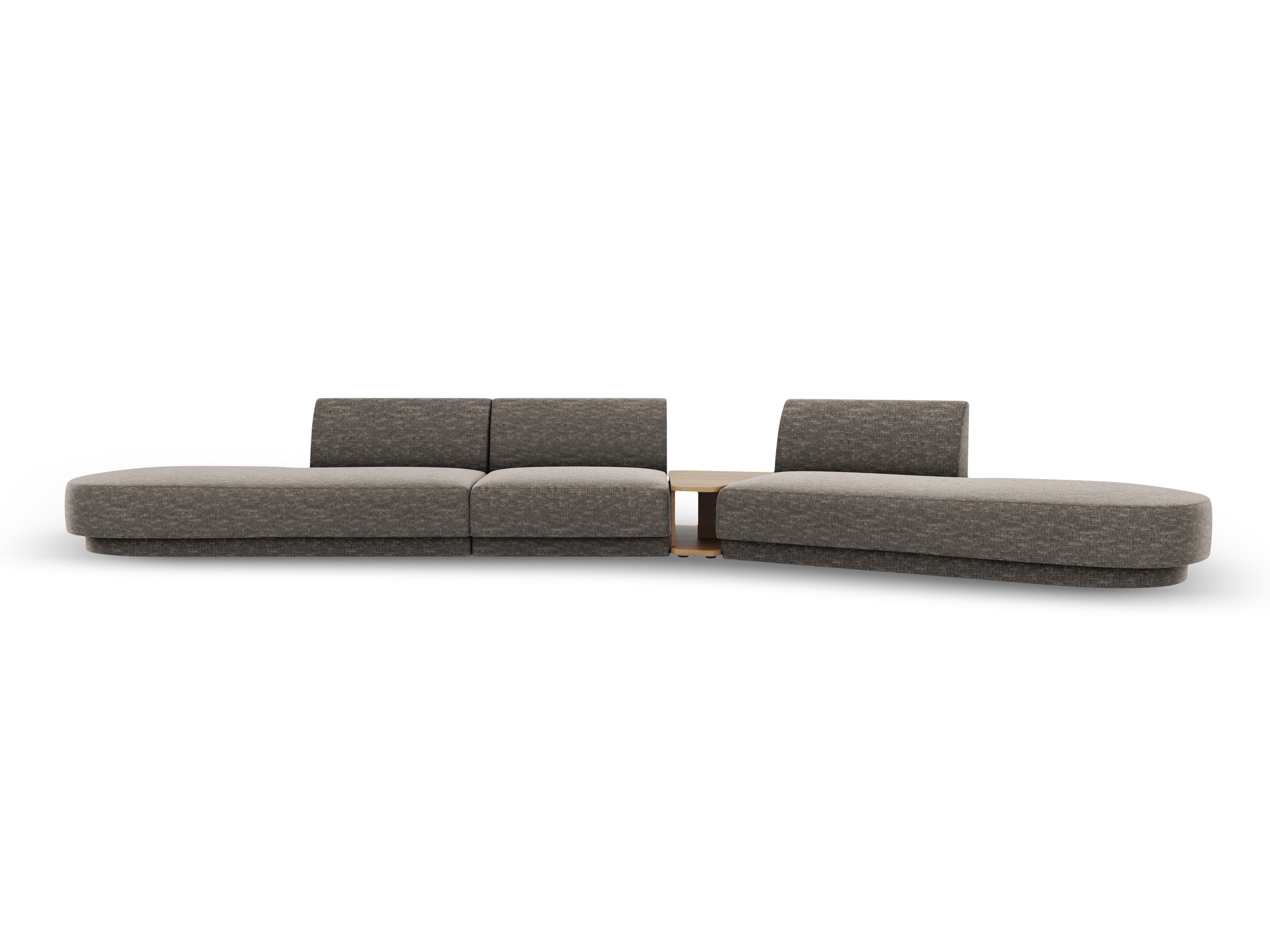 Right-facing modular sofa with table for 5 people MILEY gray silky chenille