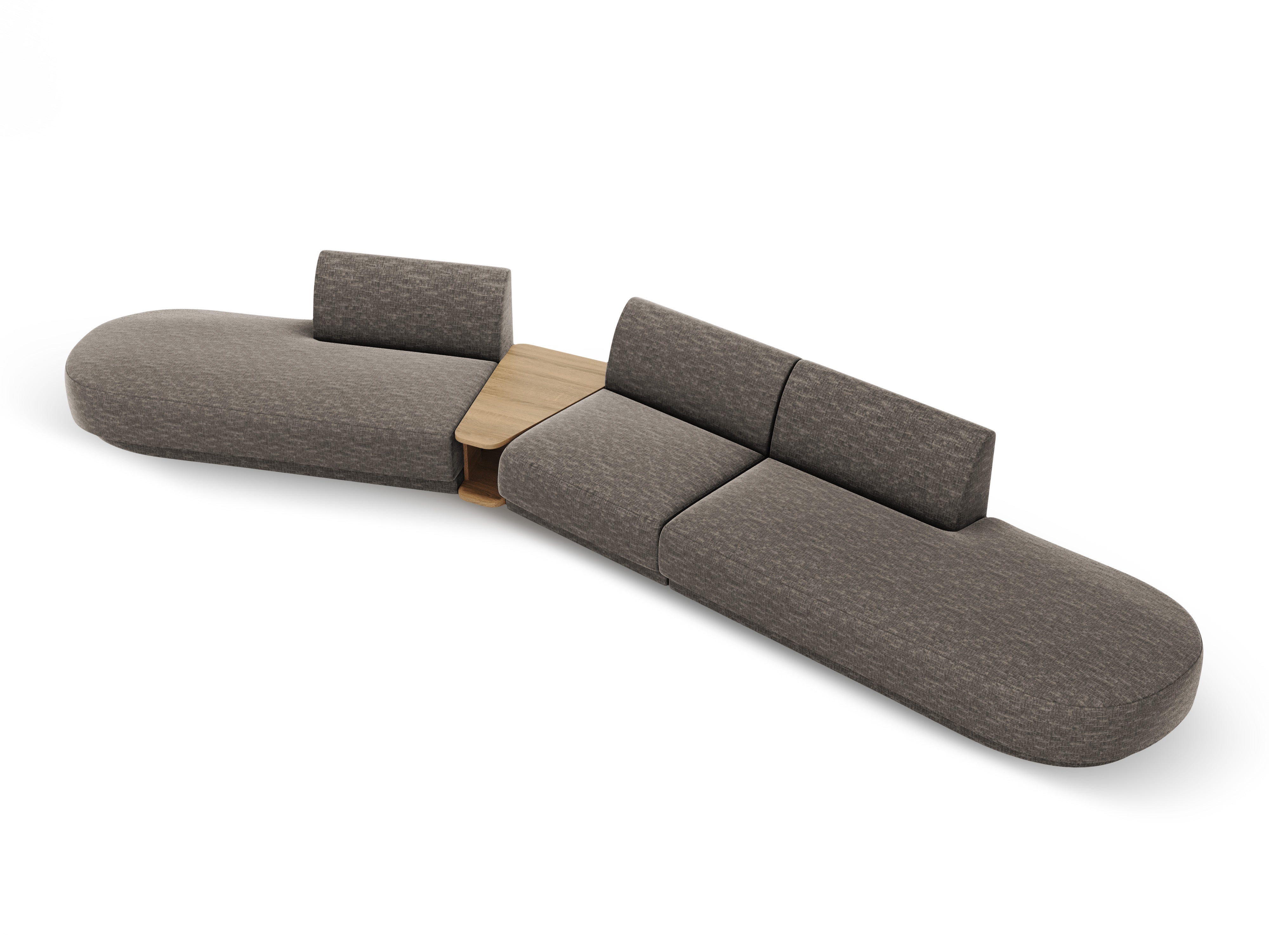 Modulares Sofa links mit Tisch für 5 Personen MILEY graues Chenille seidig