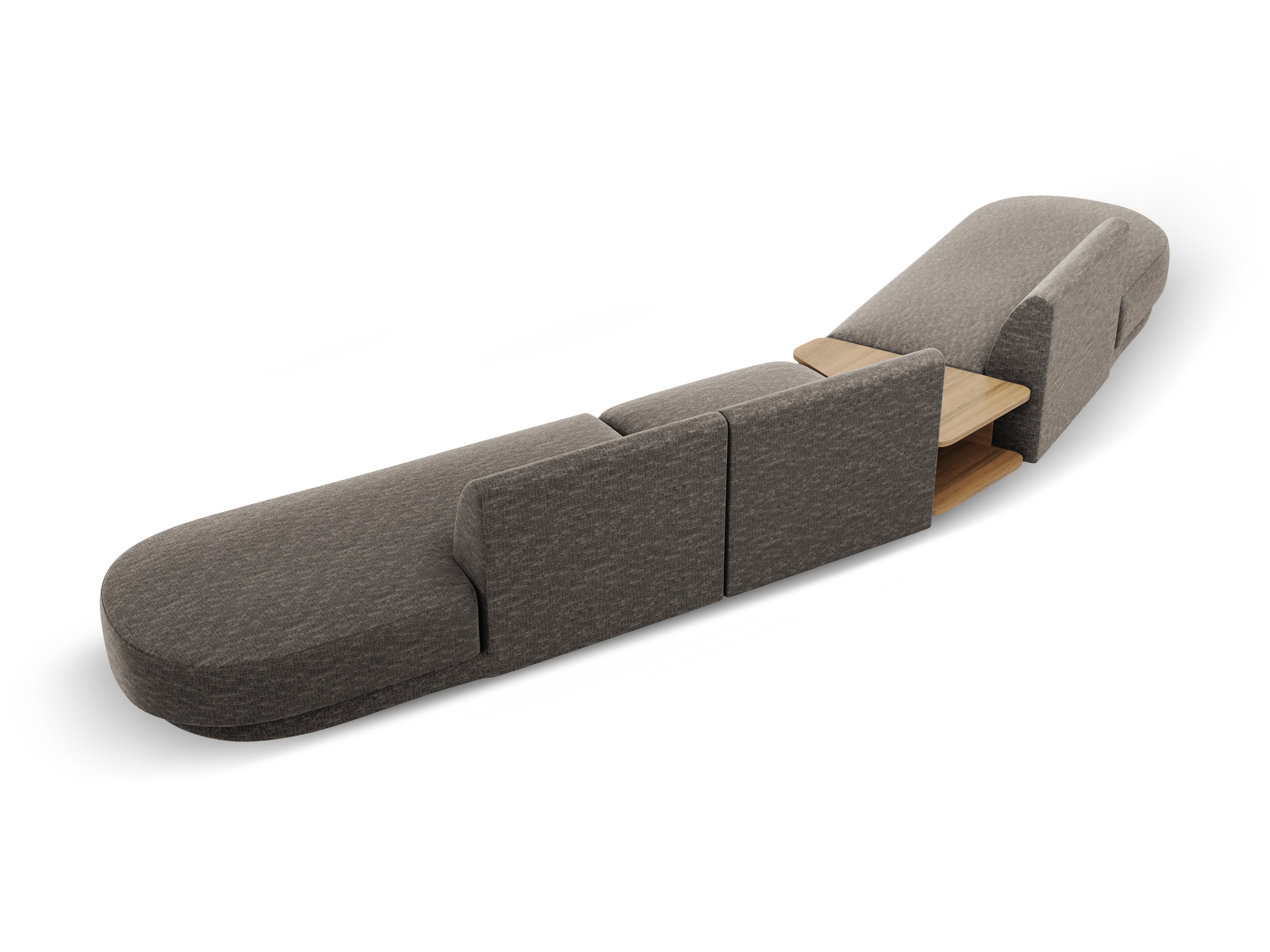 Modulares Sofa links mit Tisch für 5 Personen MILEY graues Chenille seidig