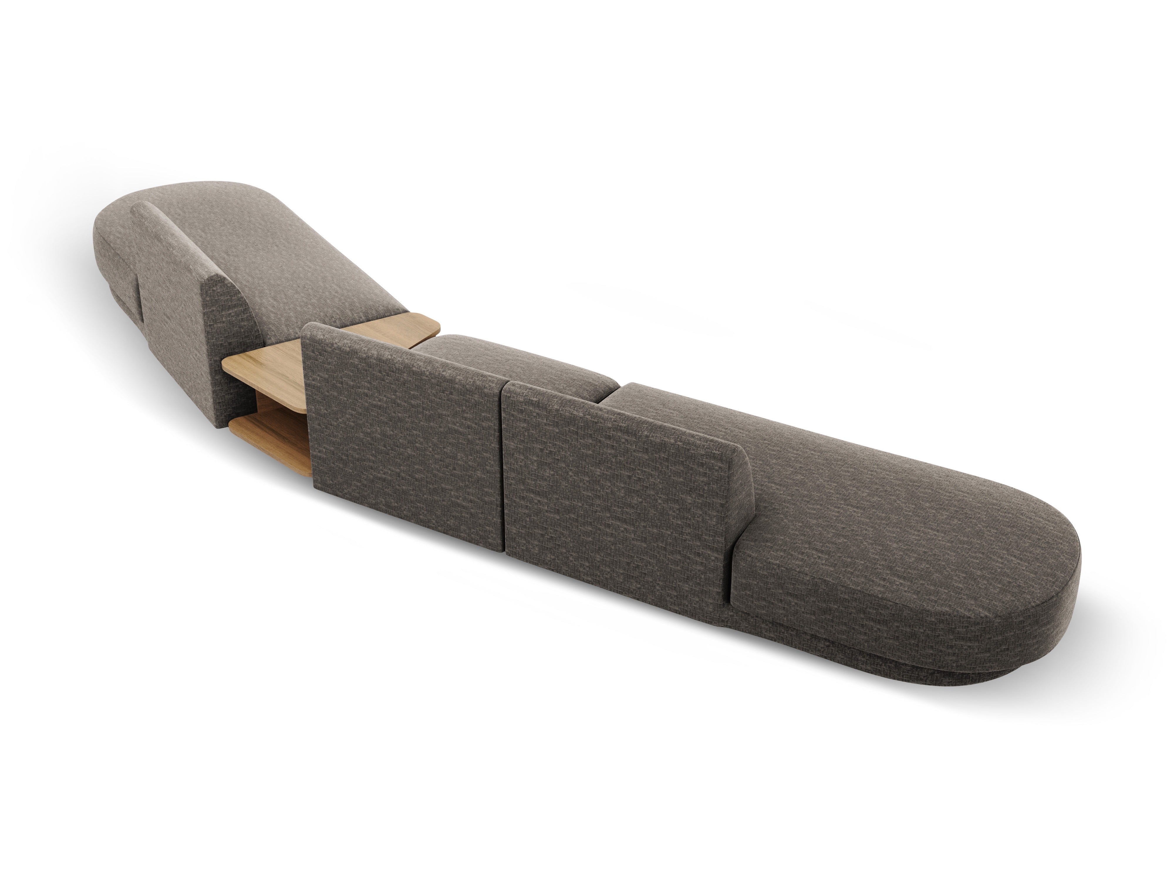 Right-facing modular sofa with table for 5 people MILEY gray silky chenille
