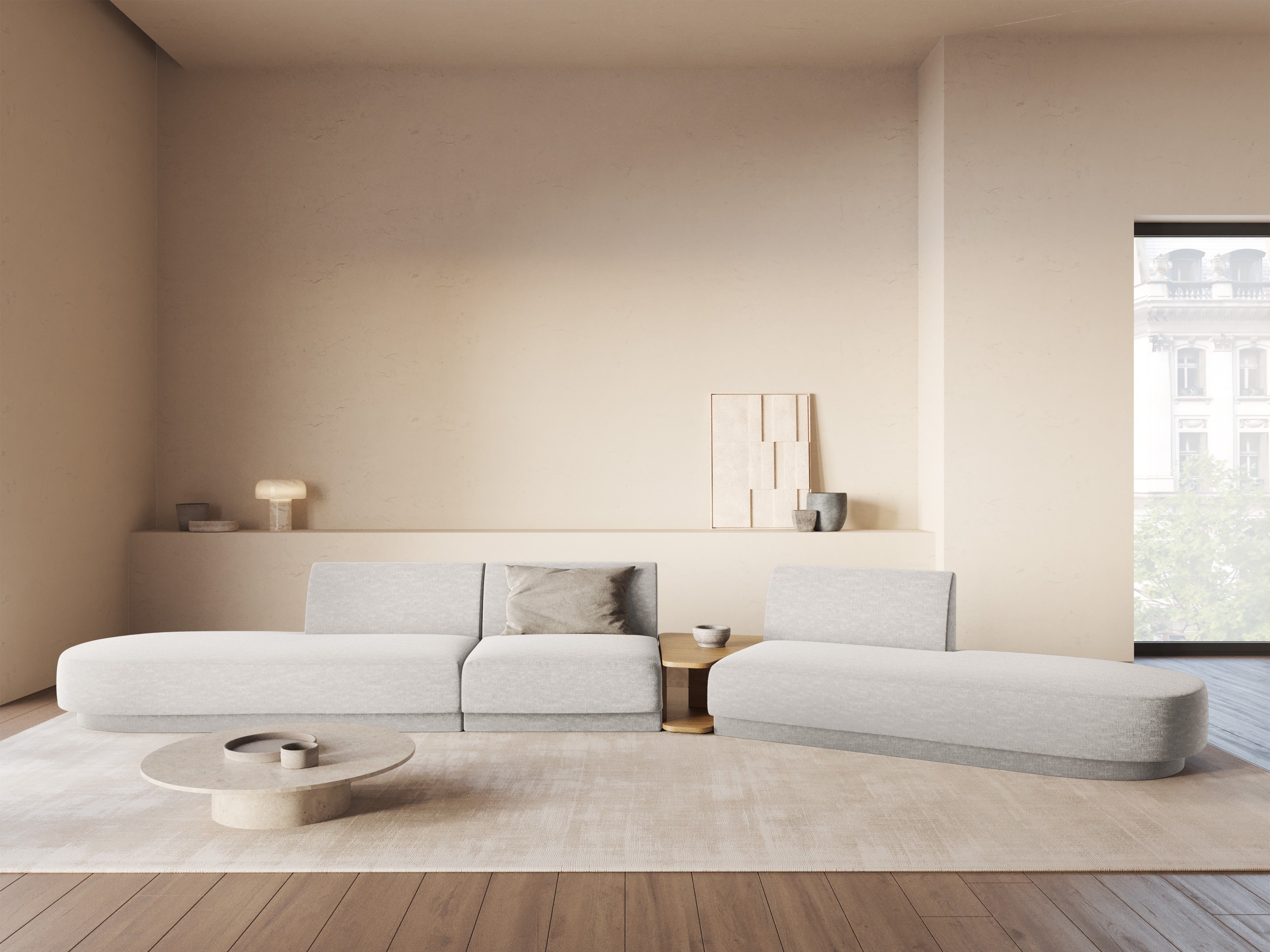 Modularsofa rechts mit Tisch für 5 Personen MILEY graues Chenille