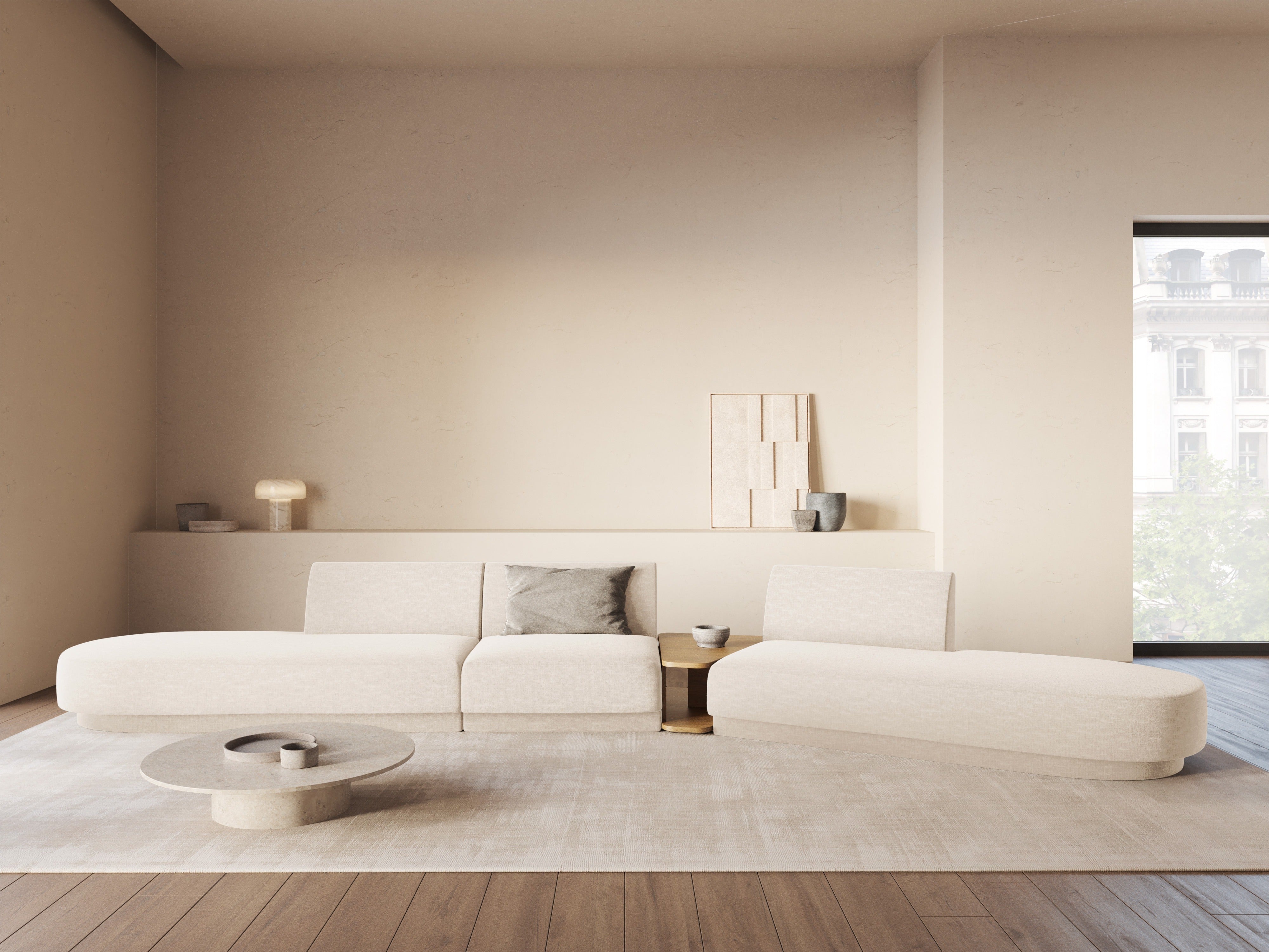 Modulares Sofa mit Tisch, 5-Sitzer MILEY, Elfenbein, Chenille