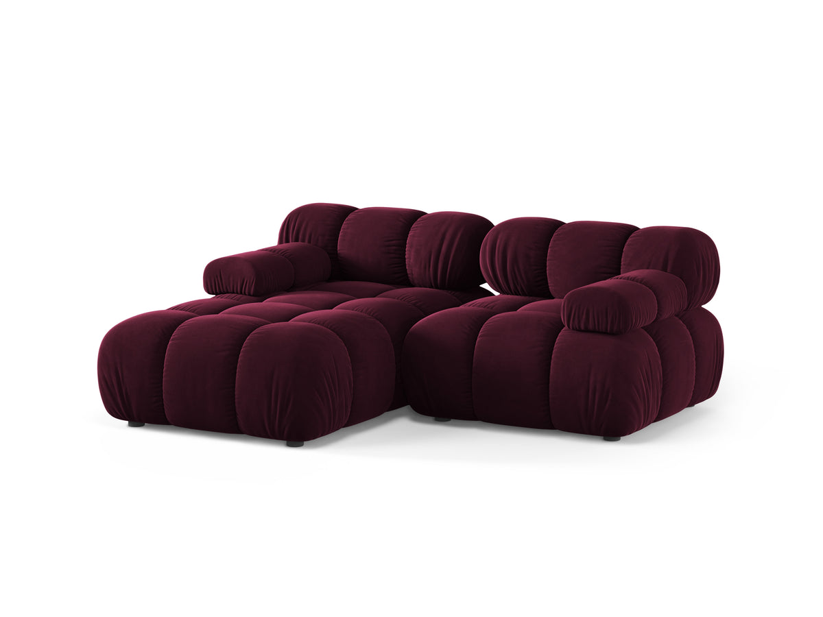 Left-facing 2-seater corner sofa BELLIS in burgundy velvet