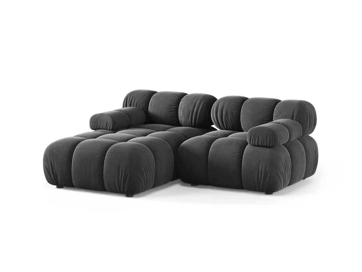 Left-facing 2-seater corner sofa BELLIS in dark gray velvet