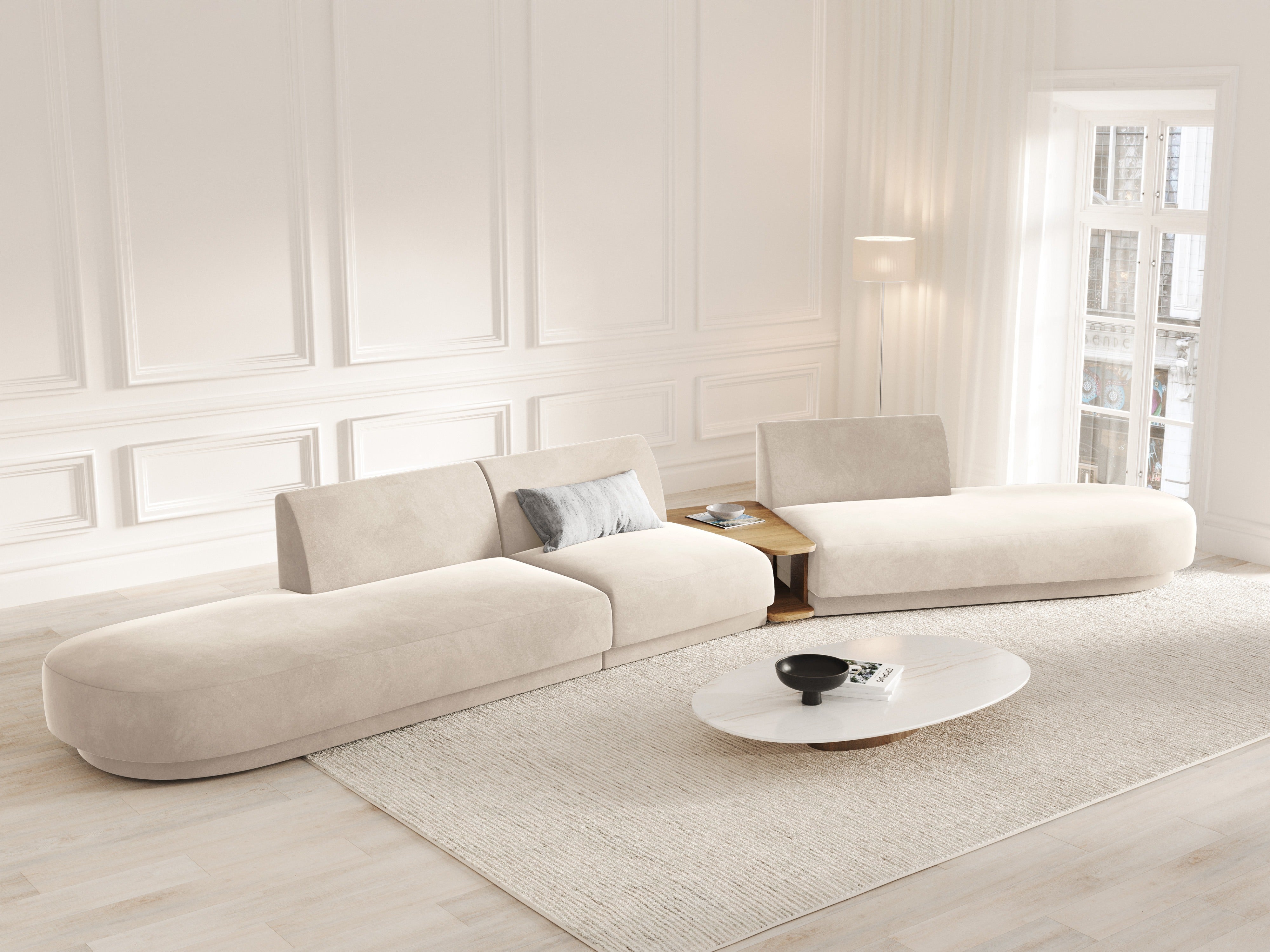 Modularsofa rechts mit Tisch, 5-sitzig, samt MILEY, hellbeige