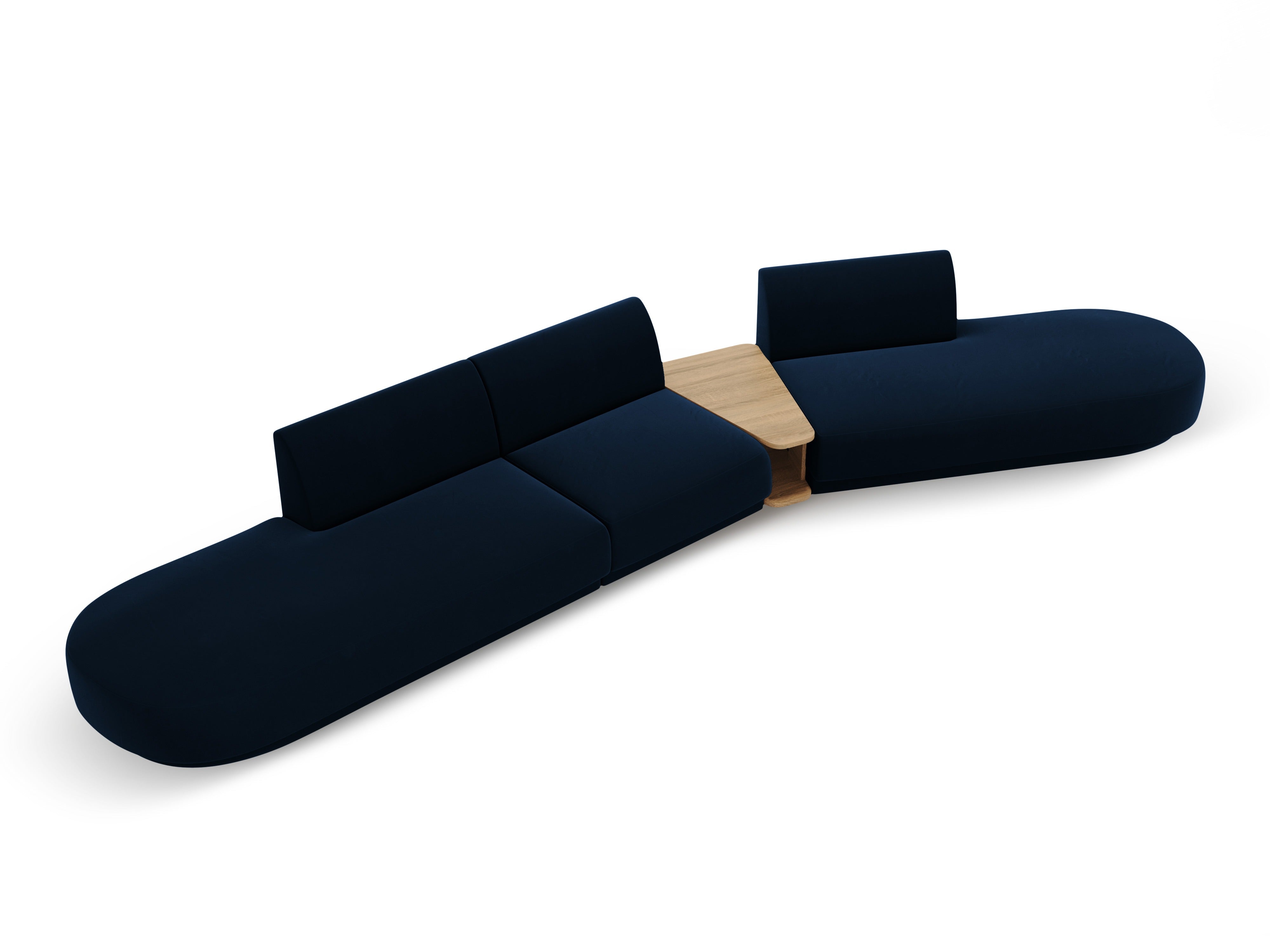 Right-facing modular sofa with table for 5 people in royal blue velvet MILEY