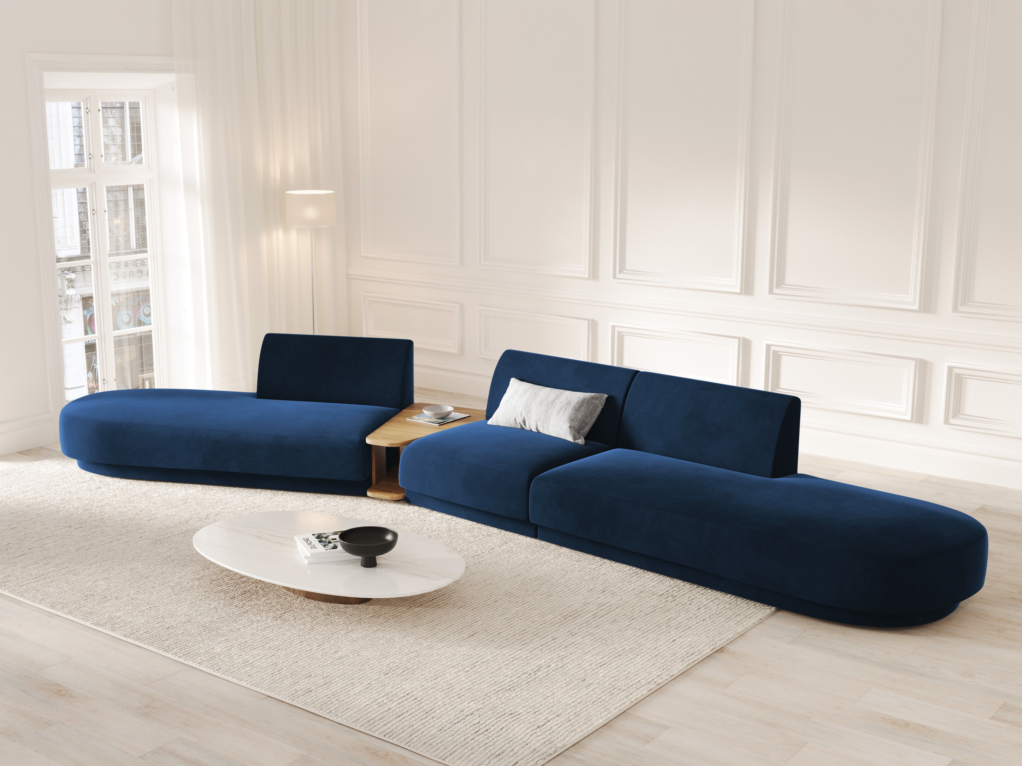 Modulares Sofa links mit Tisch, 5-sitzig, samt MILEY in königsblau