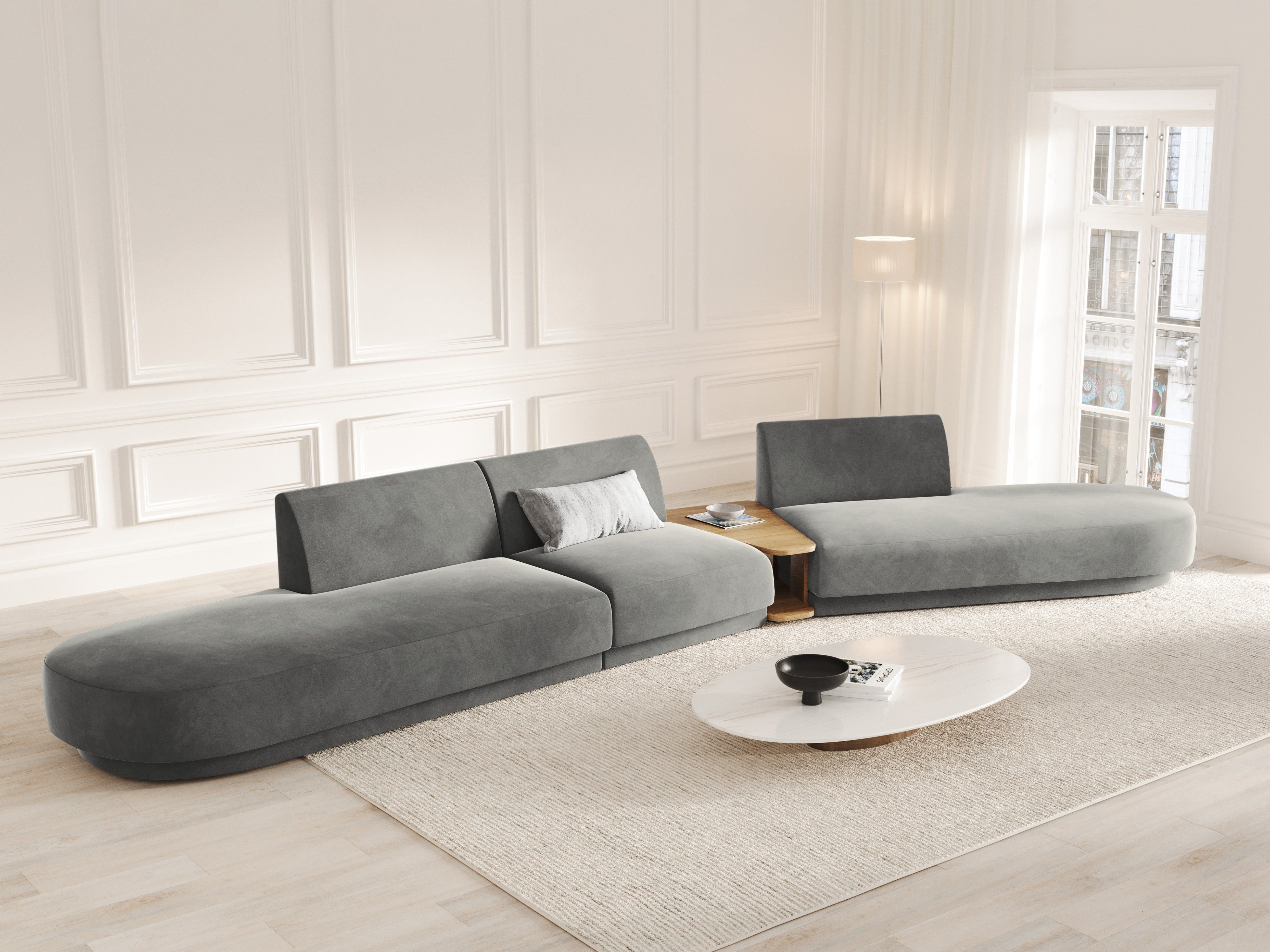 Modularsofa mit Tisch, 5-sitzig, samt MILEY, hellgrau, rechtsseitig