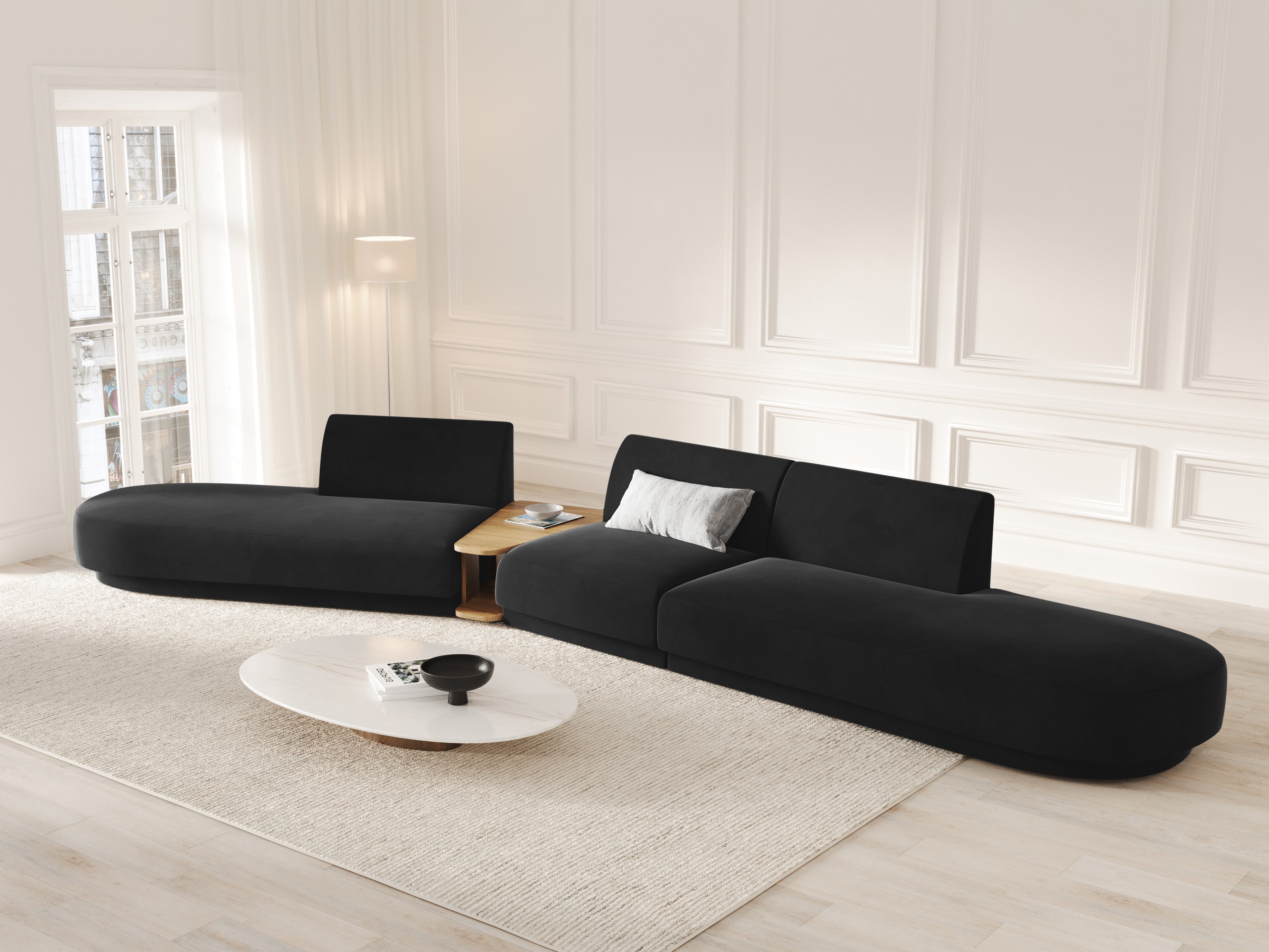 Modulares Sofa links mit Tisch für 5 Personen aus Samt MILEY schwarz