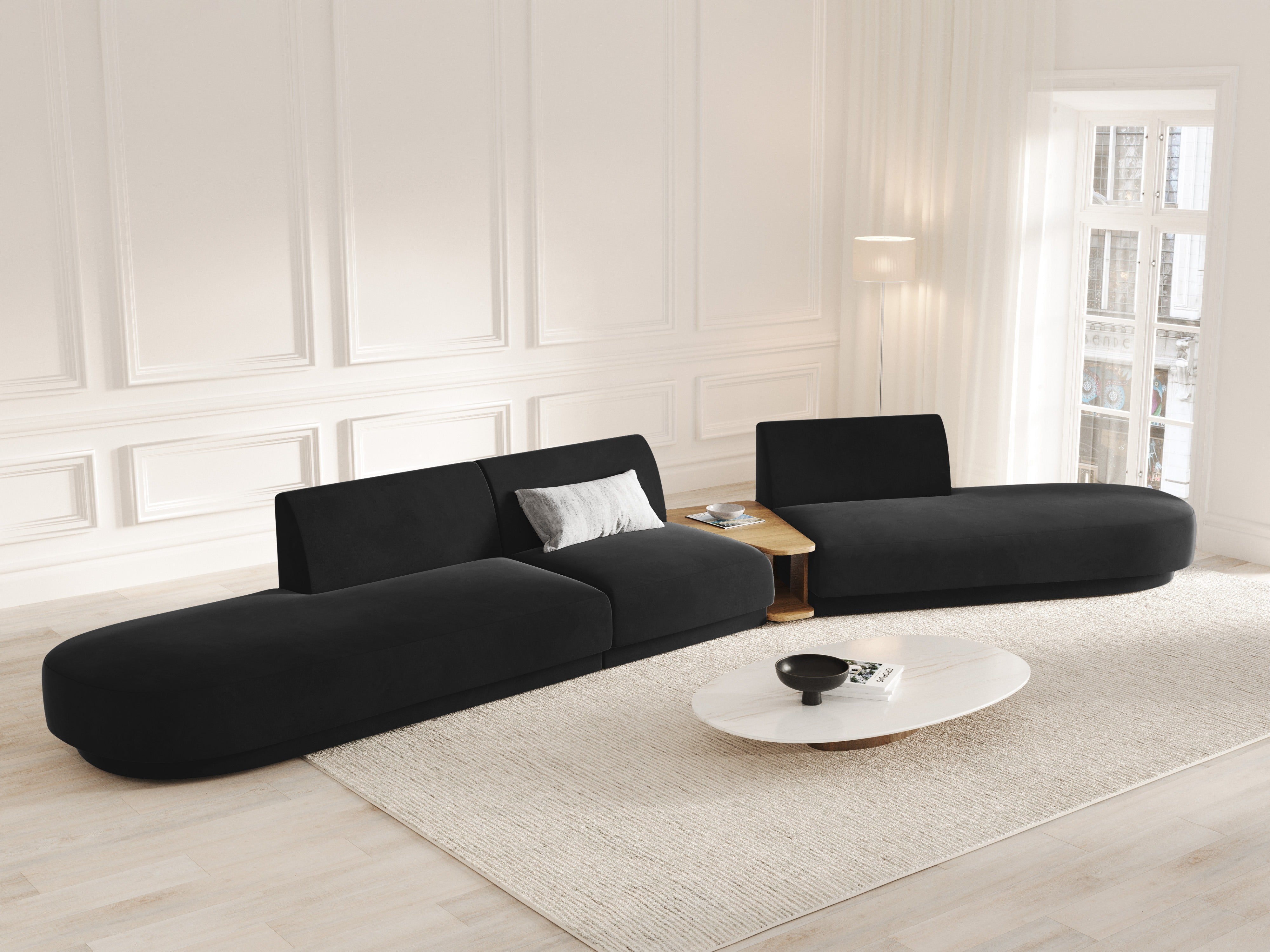 Modulares Sofa mit Tisch, 5-Sitzer, samt MILEY, schwarz