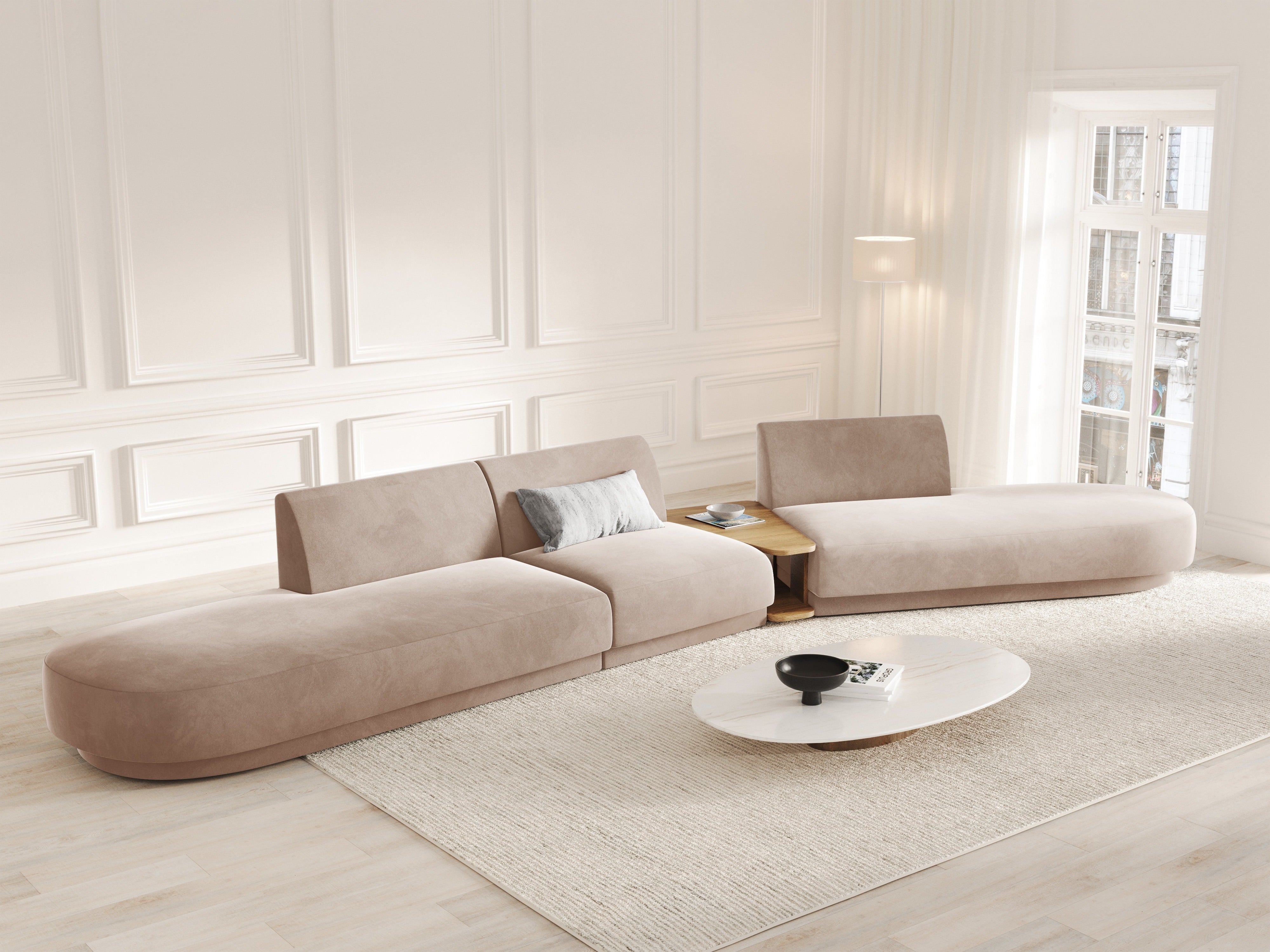 Modularsofa rechtsseitig mit Tisch, 5-sitzig, samt MILEY cappuccino