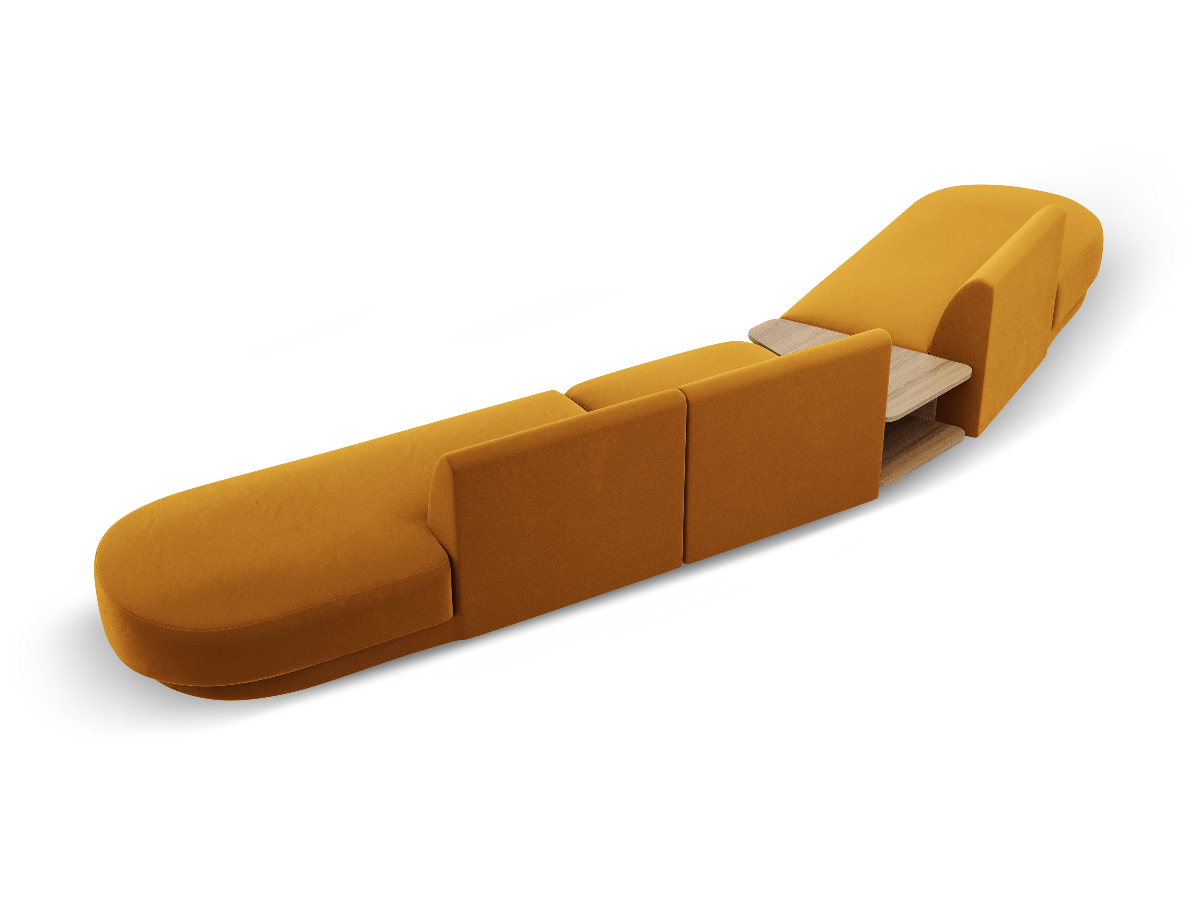 Modulares Sofa links mit Tisch, 5-sitzig, samt MILEY, gelb