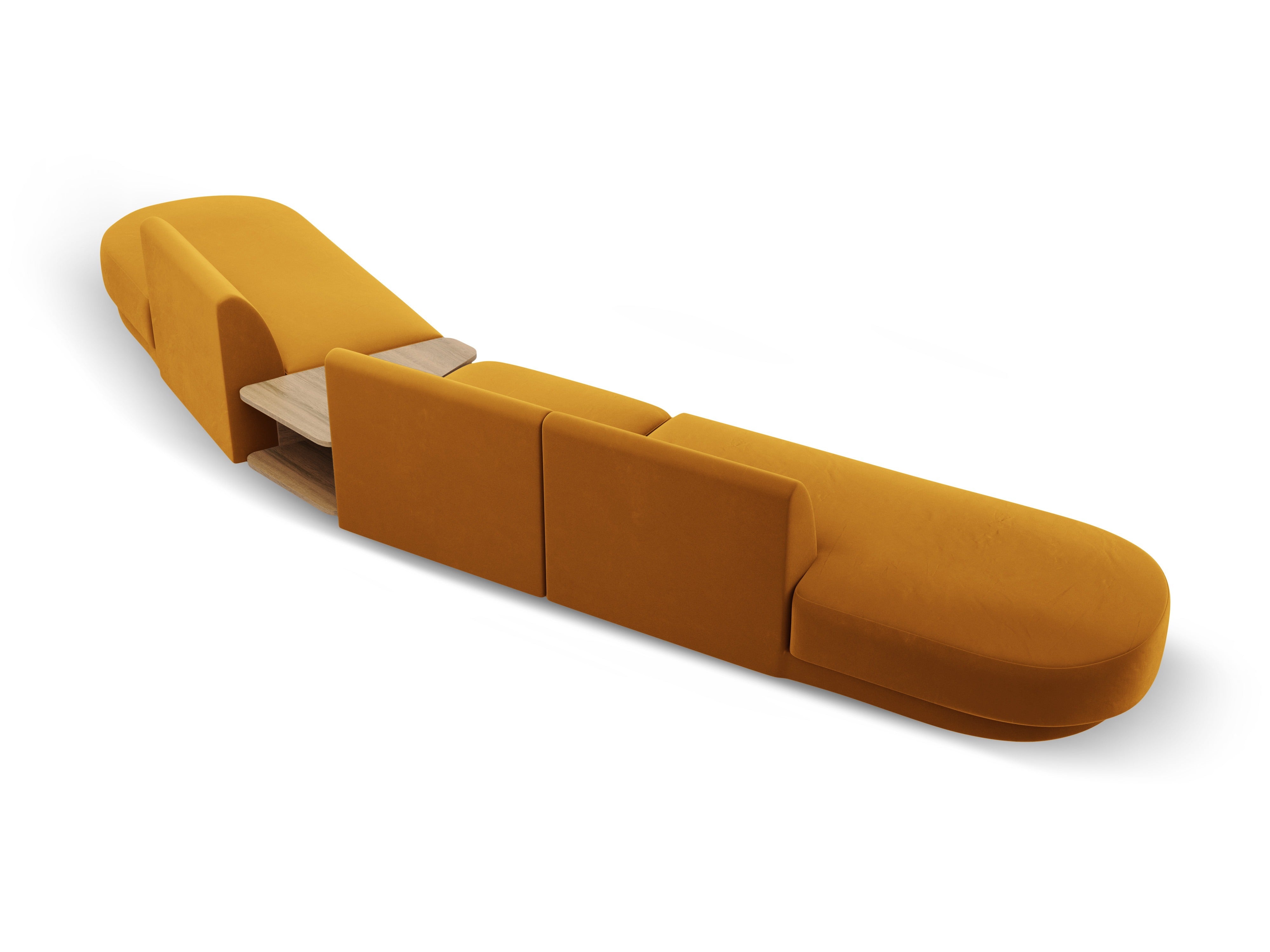 Right-facing modular sofa with table, 5-seater, velvet MILEY, yellow