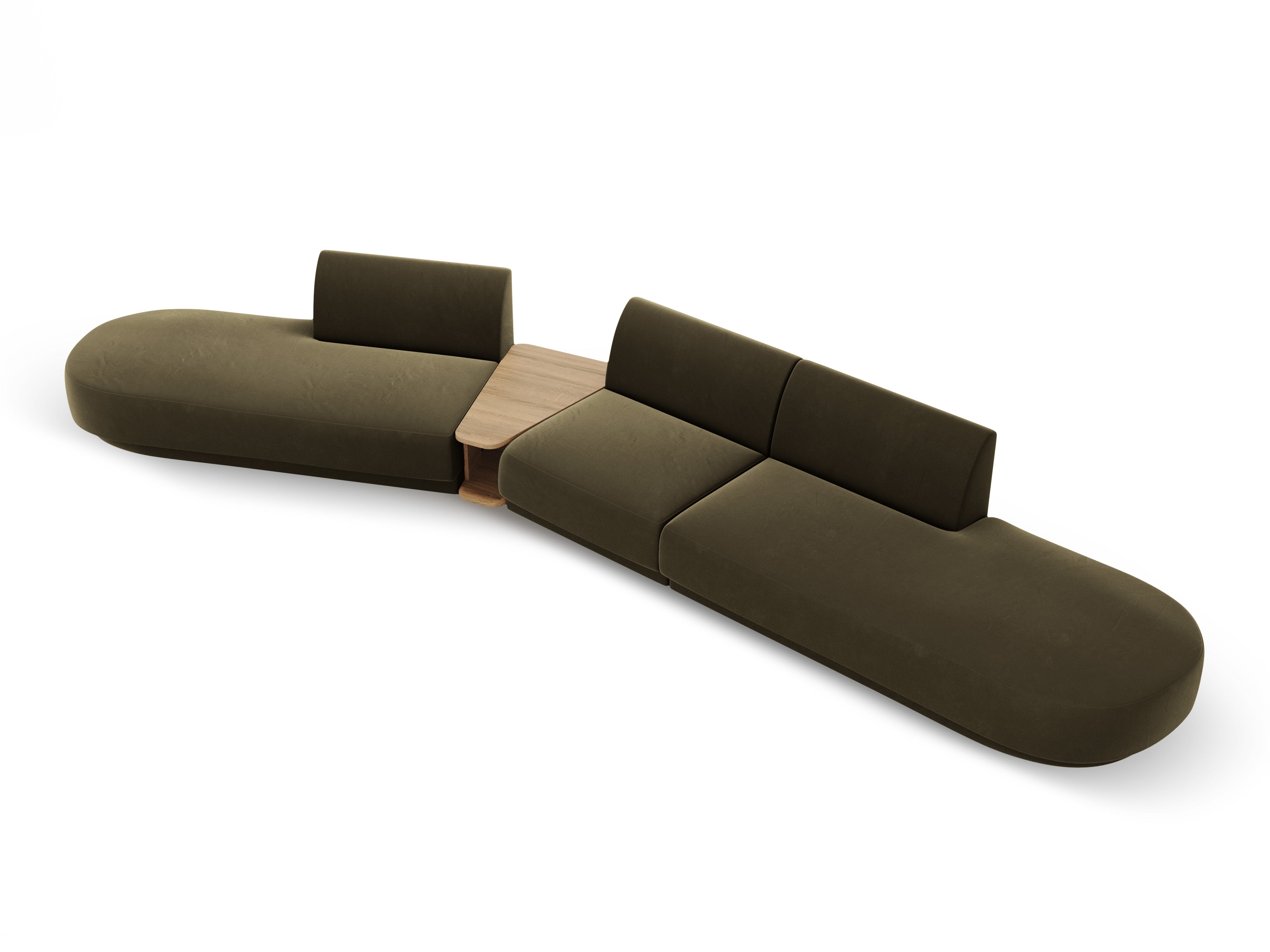 Modulares Sofa links mit Tisch, 5-sitzig, samtig, MILEY, grün