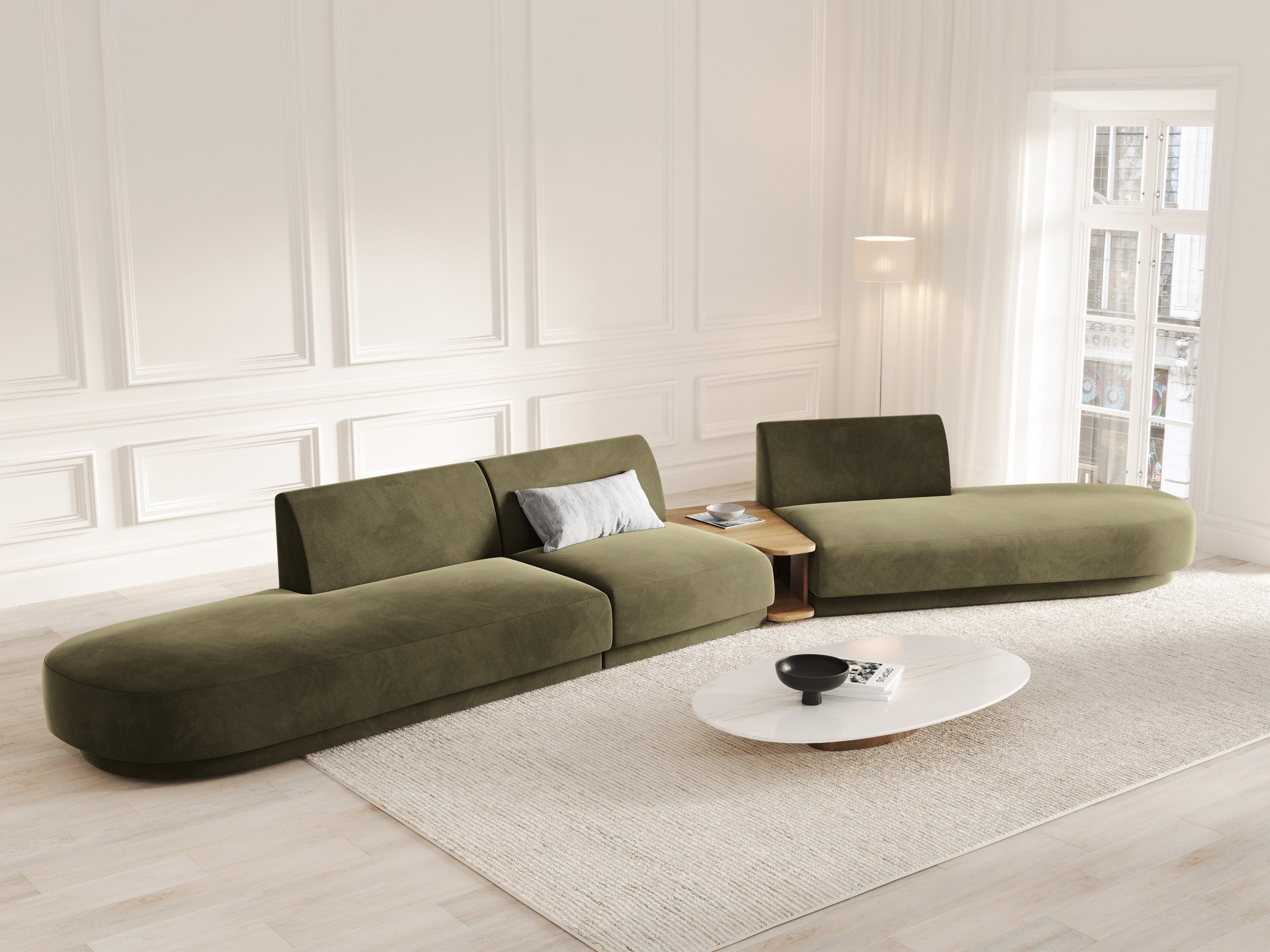 Modulares Sofa mit Tisch, 5-Sitzer, samtig, MILEY, grün