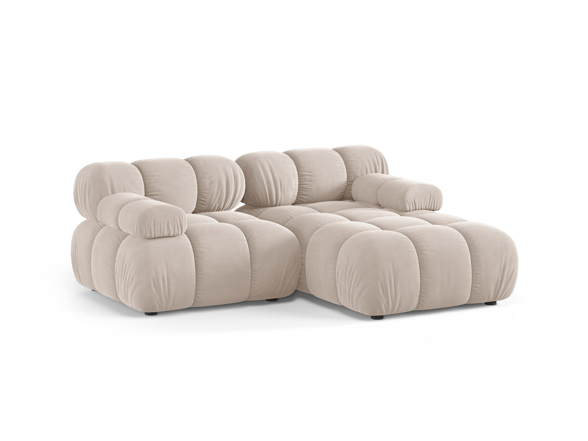 Right-facing 2-seater corner sofa BELLIS in light beige velvet
