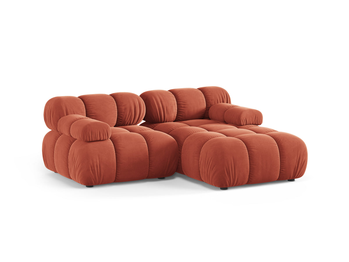 Right-facing 2-seater corner sofa BELLIS in coral velvet