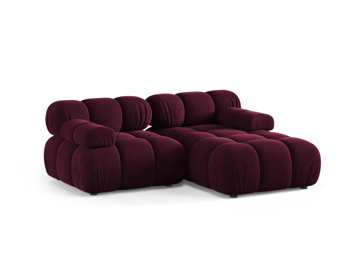 Right-facing 2-seater corner sofa BELLIS in burgundy velvet