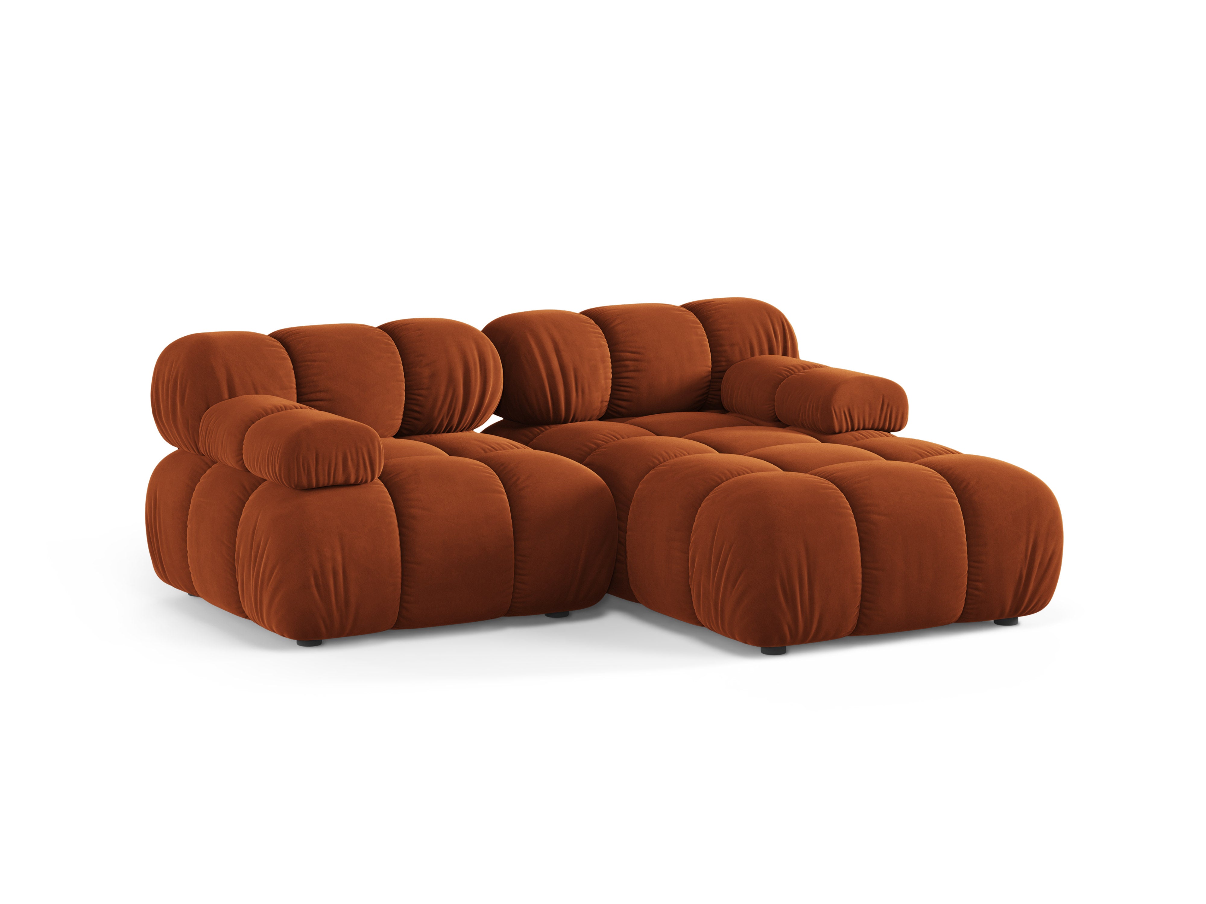 Velvet corner sofa for two, right-facing, BELLIS in brick red.