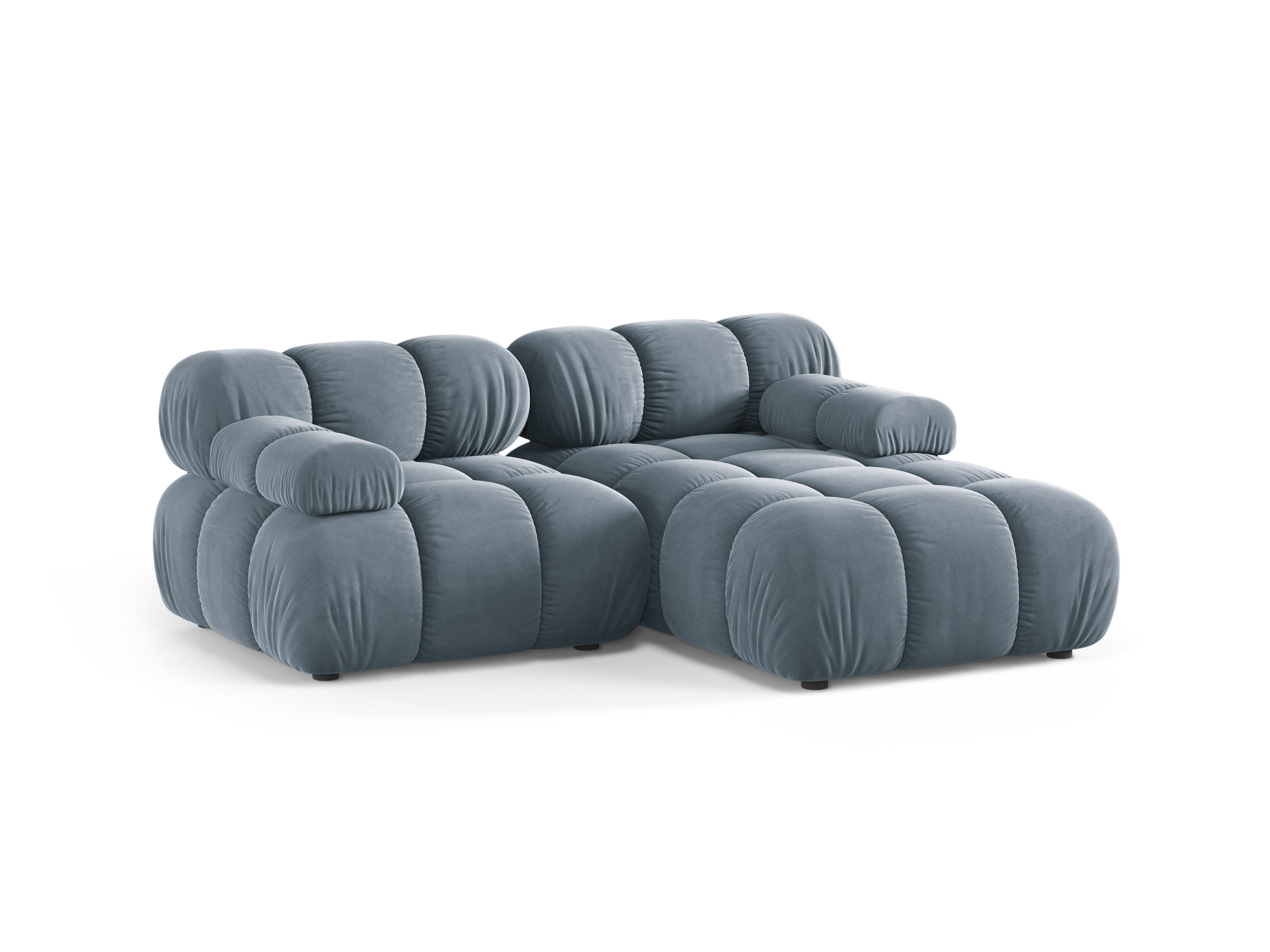 Blue velvet right-facing two-seater sofa BELLIS