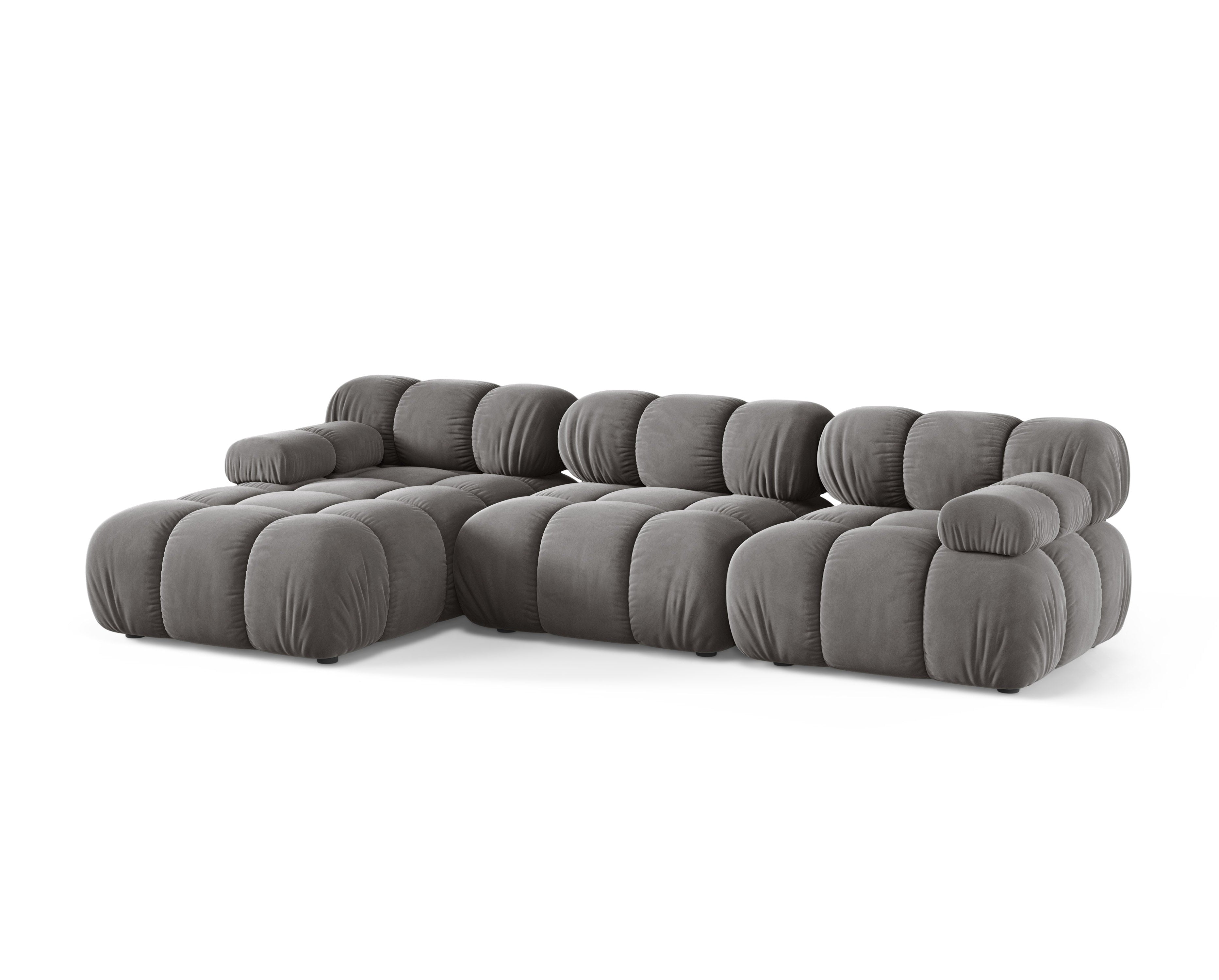 Gray velvet 3-seater left-facing sofa BELLIS