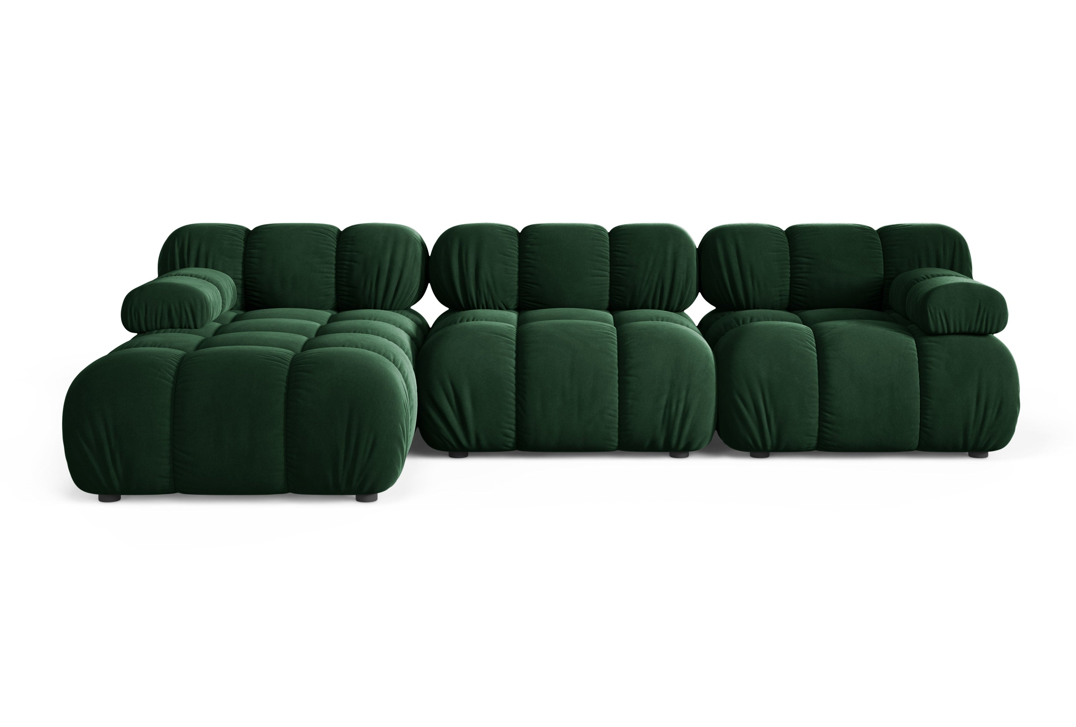 Velvet corner sofa for three, left-facing, BELLIS in bottle green.