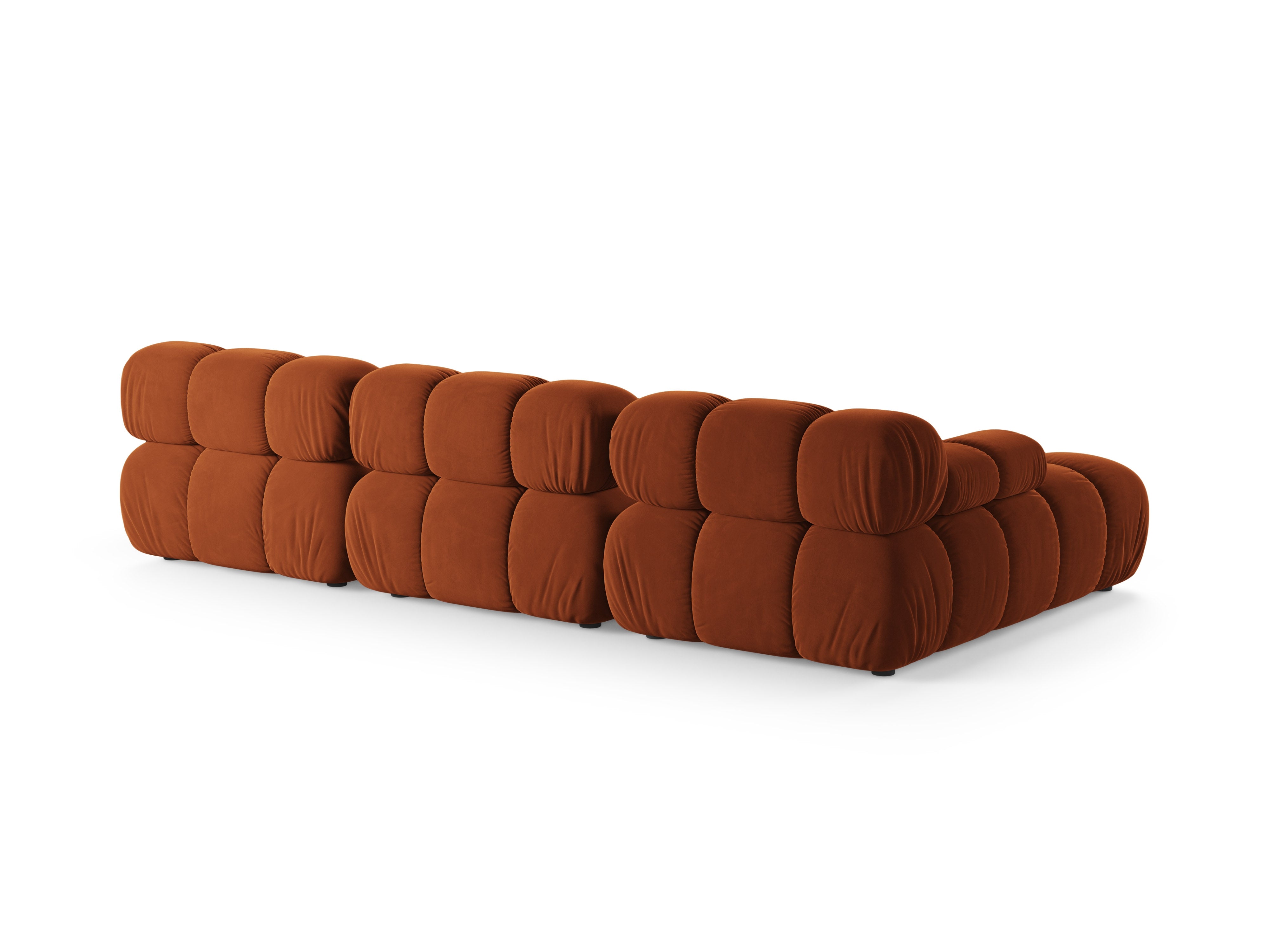 Velvet corner sofa for three people, left-facing, BELLIS in brick red.