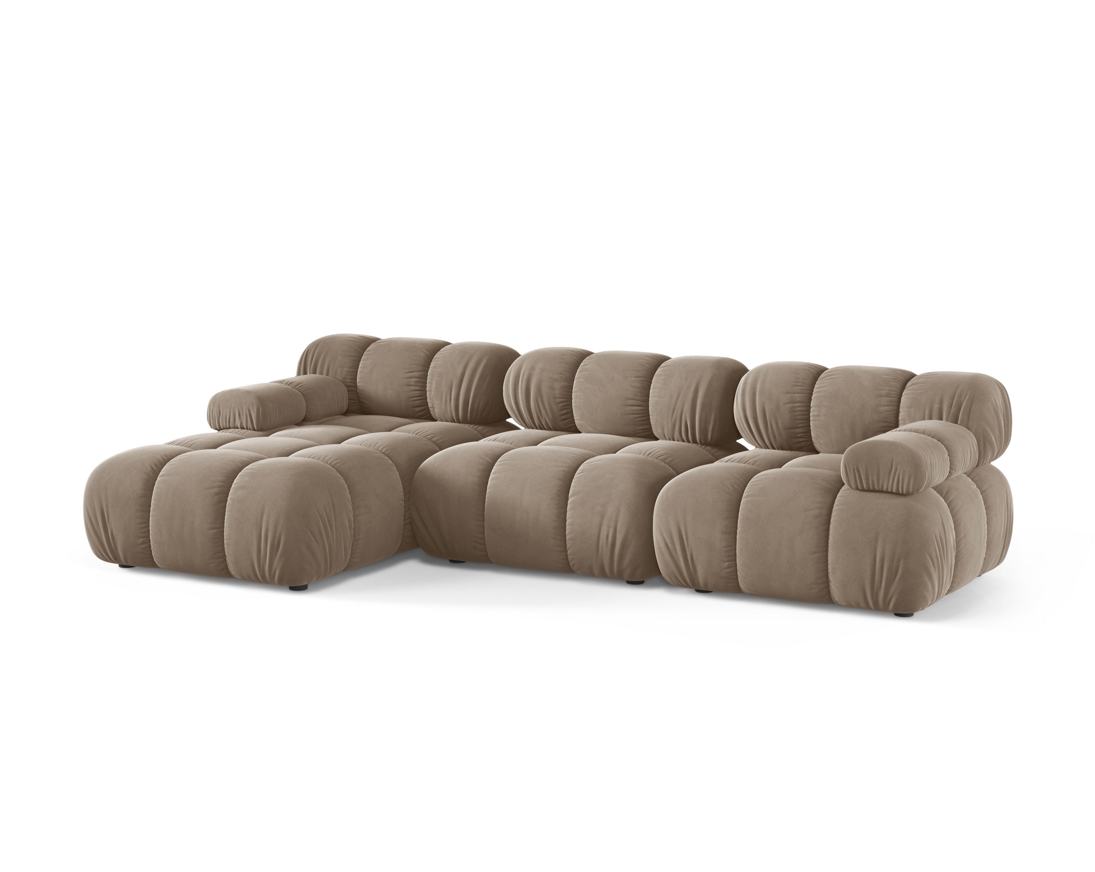 Velvet corner sofa for three people, left-facing, BELLIS in cappuccino.
