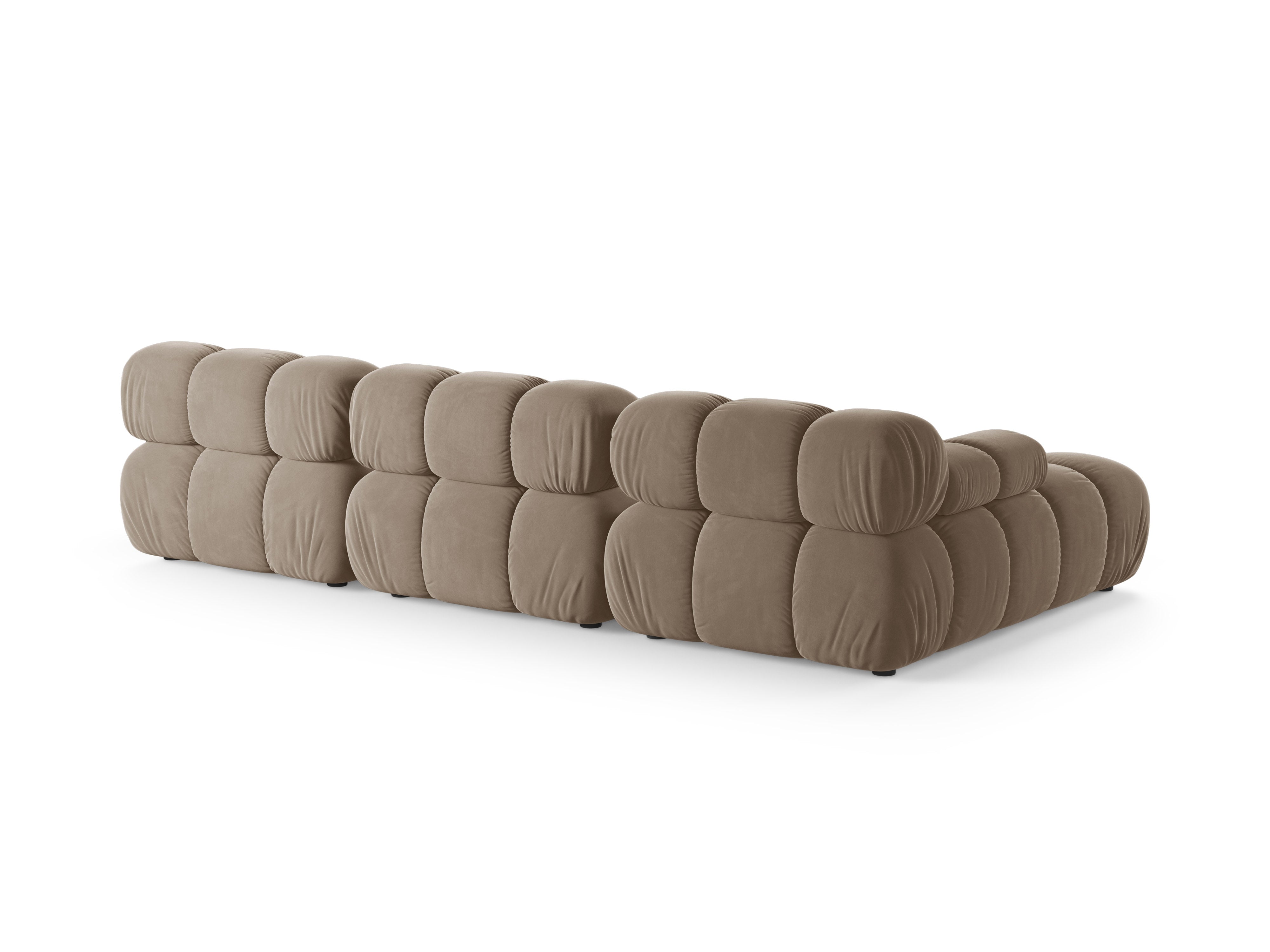 Velvet corner sofa for three people, left-facing, BELLIS in cappuccino.