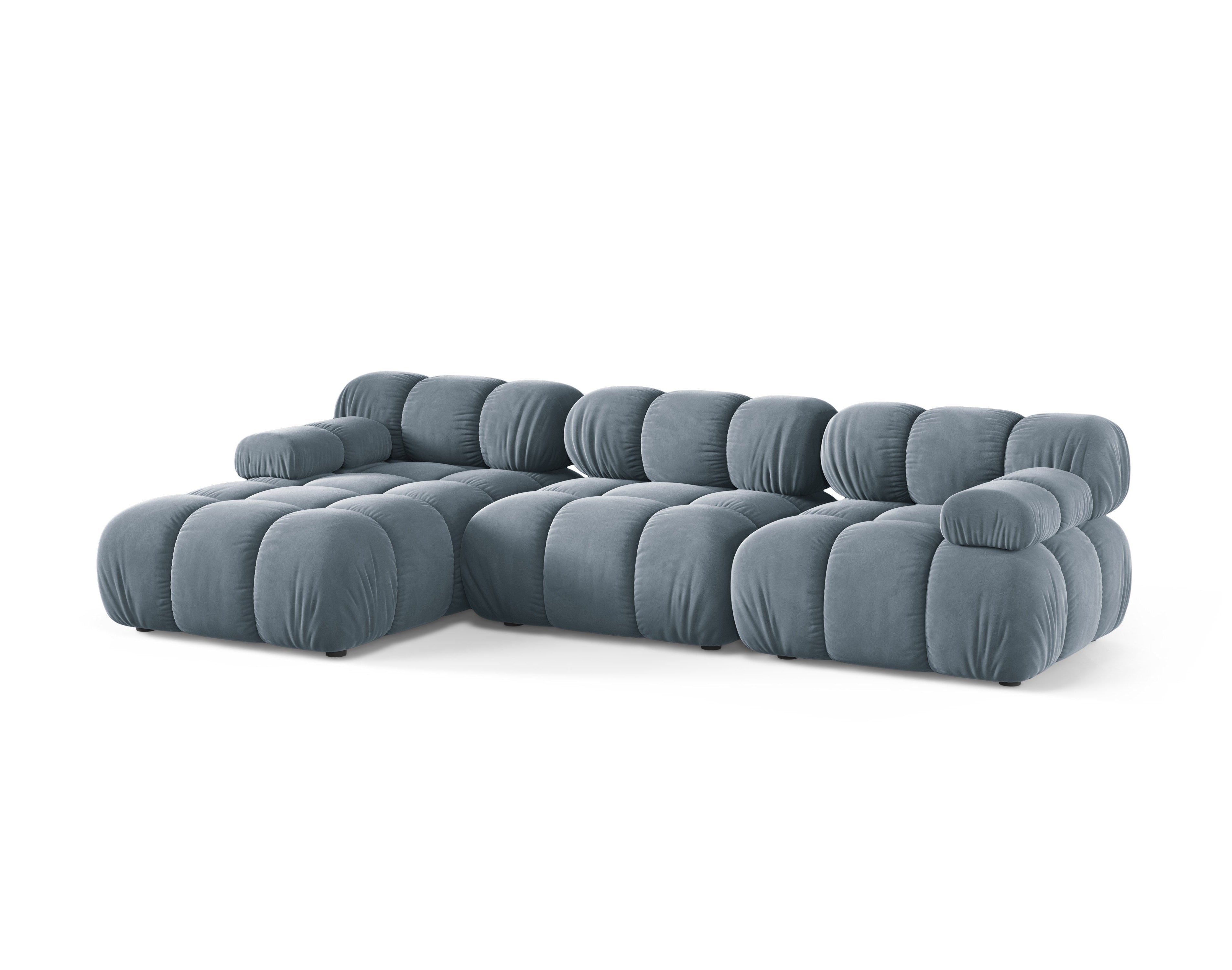 Velvet 3-seater left-facing sofa BELLIS in blue