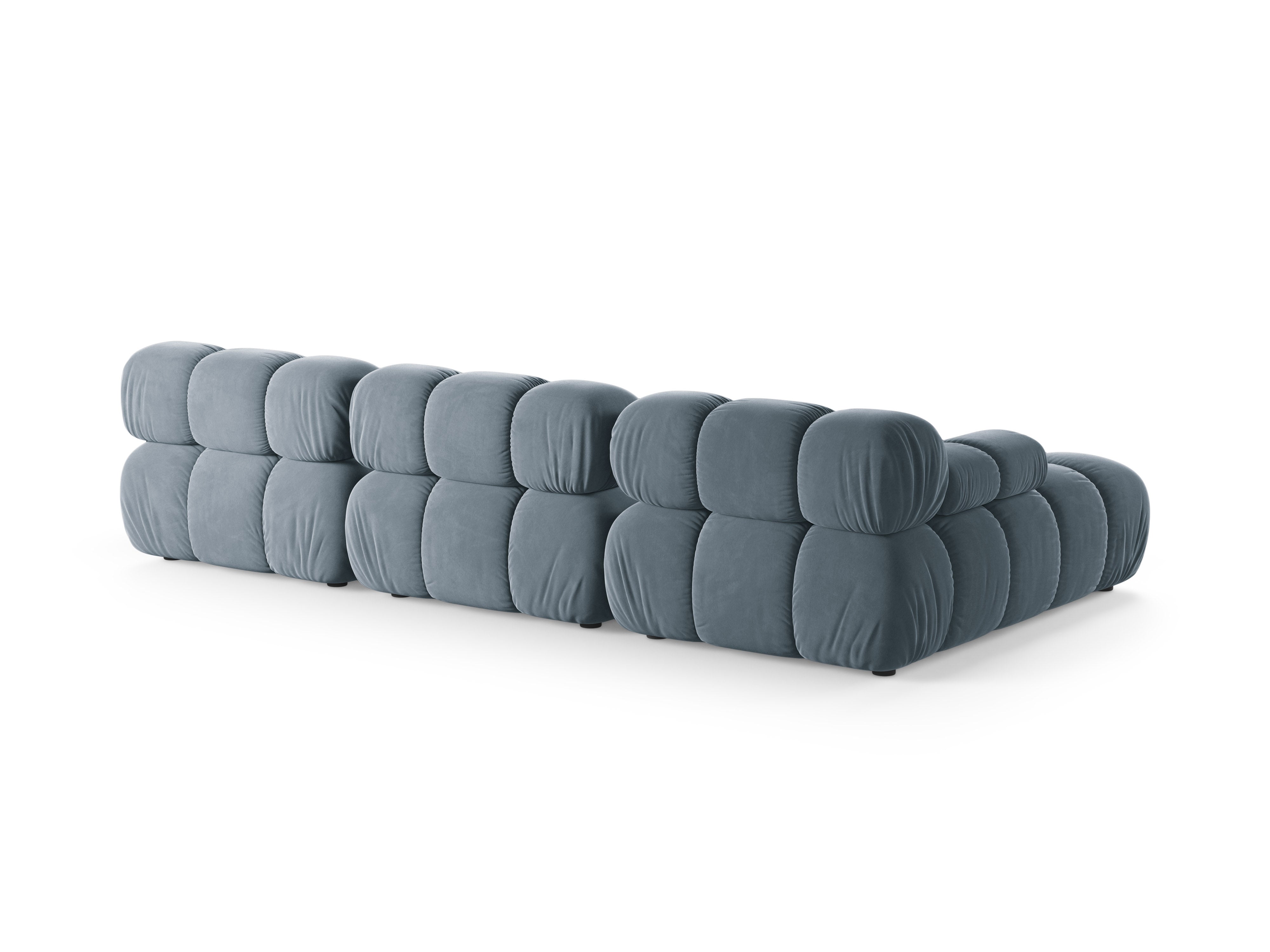 Velvet 3-seater left-facing sofa BELLIS in blue