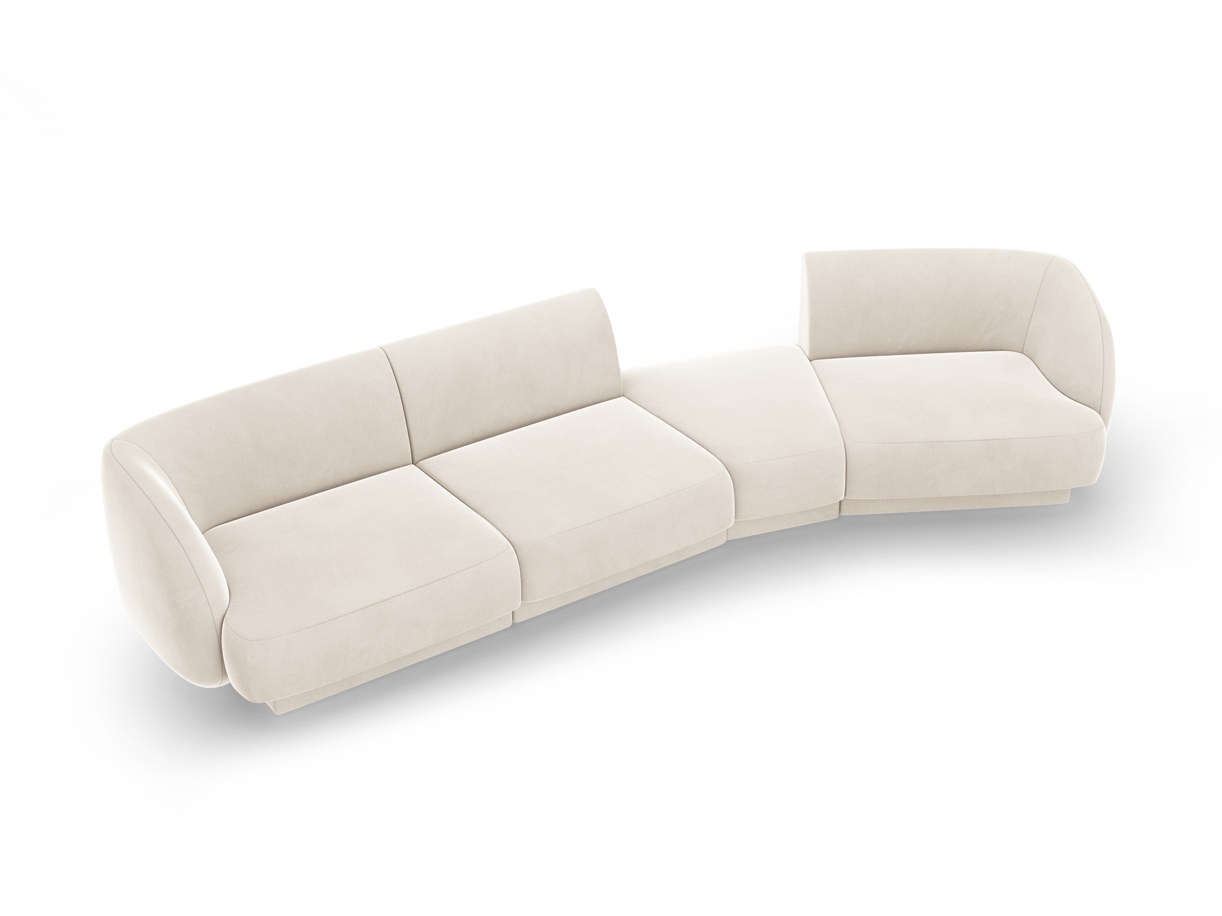 Right-facing modular sofa for 6 people in velvet MILEY light beige