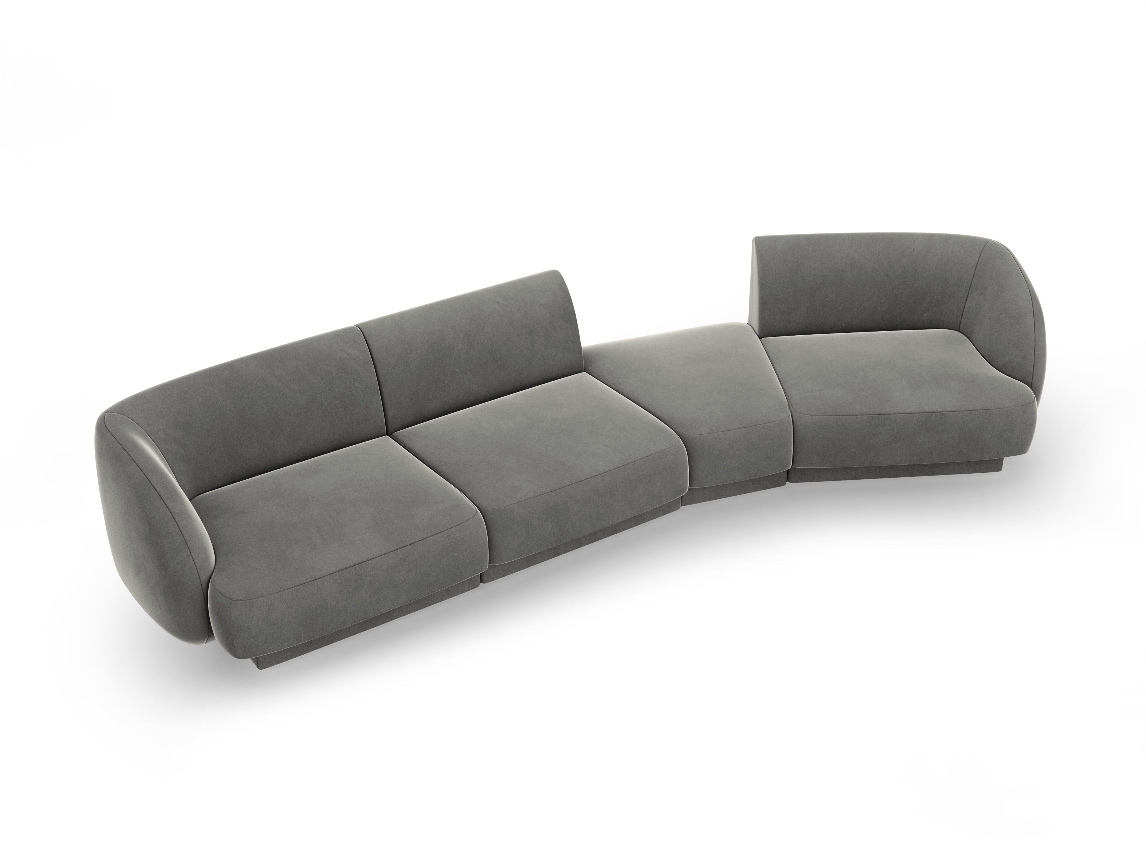 Right-facing modular sofa for 6 people in light gray velvet MILEY