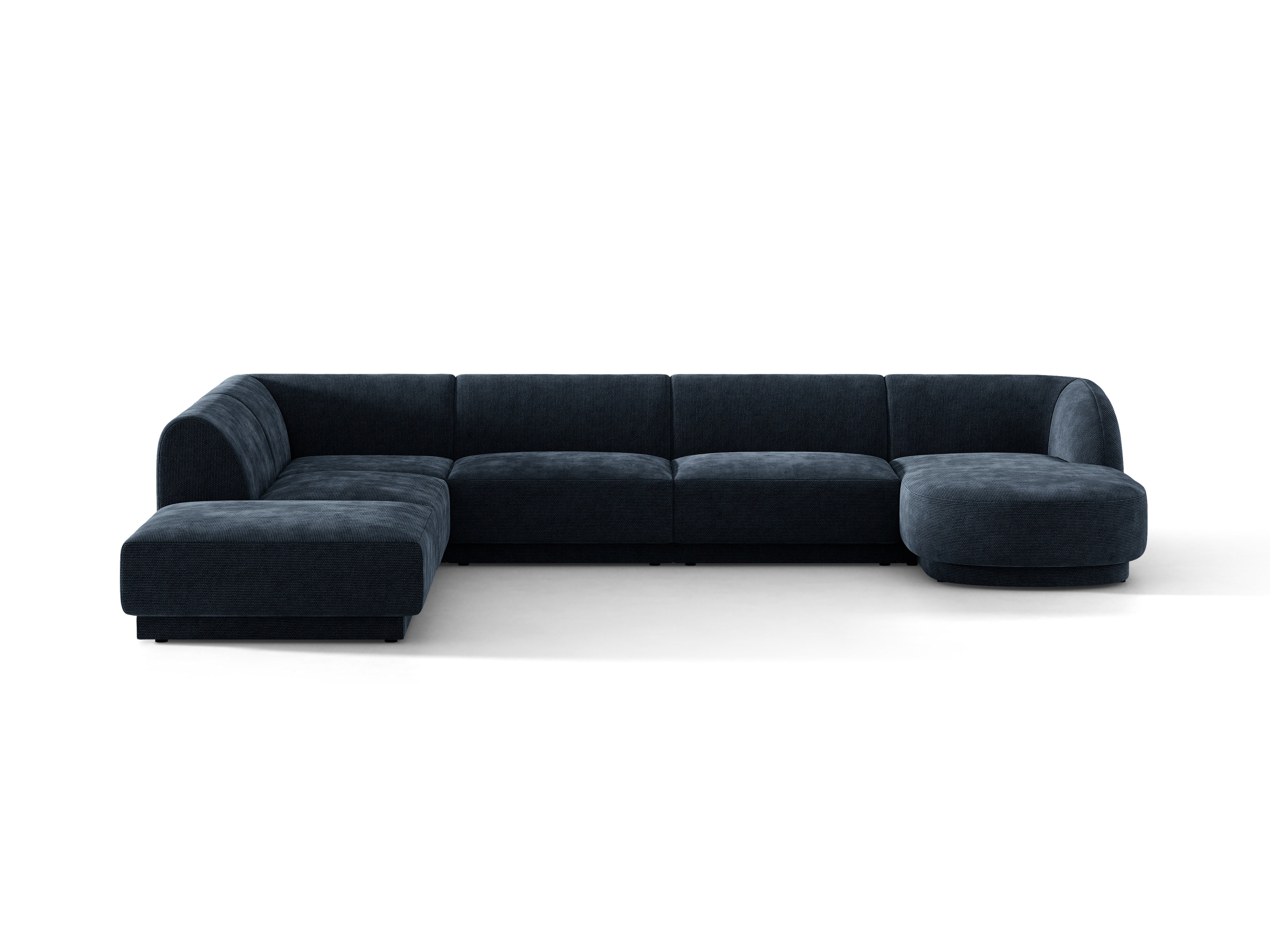 Left-sided panoramic corner sofa for 6 people MILEY in navy blue silky chenille