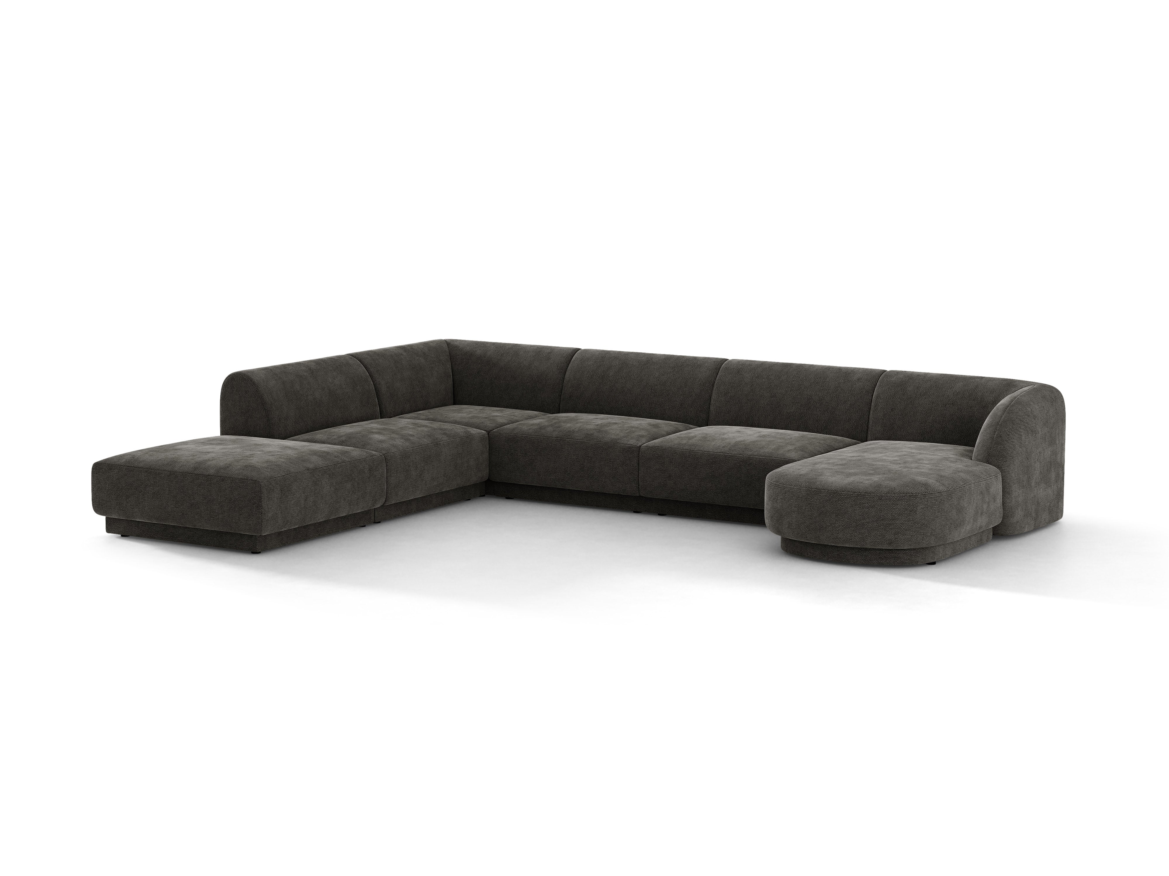Narożnik lewostronny panoramiczny 6-osobowy MILEY szary szenil jedwabisty – sofa narożna