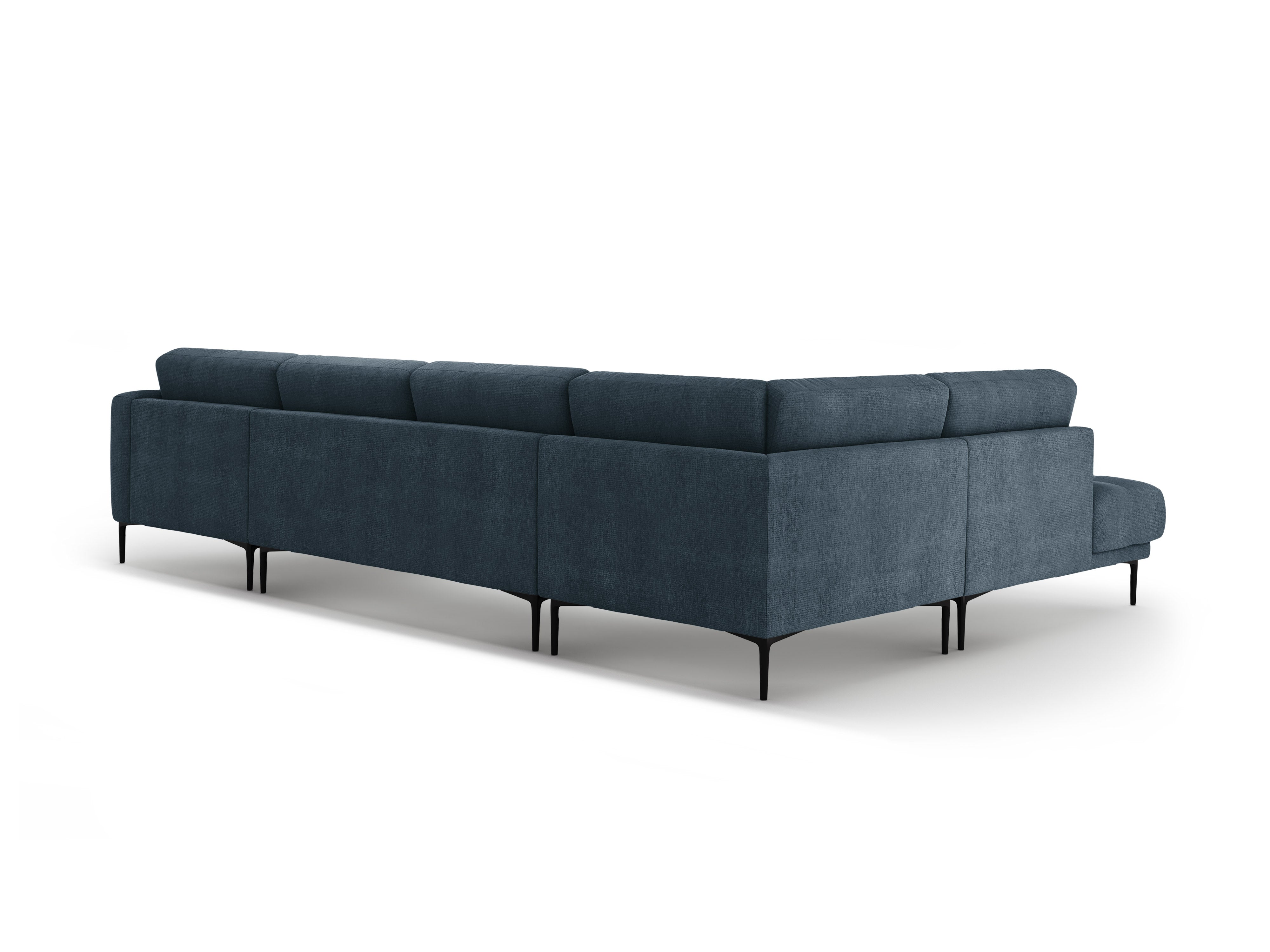 Left-sided panoramic corner sofa BEMY dark blue chenille