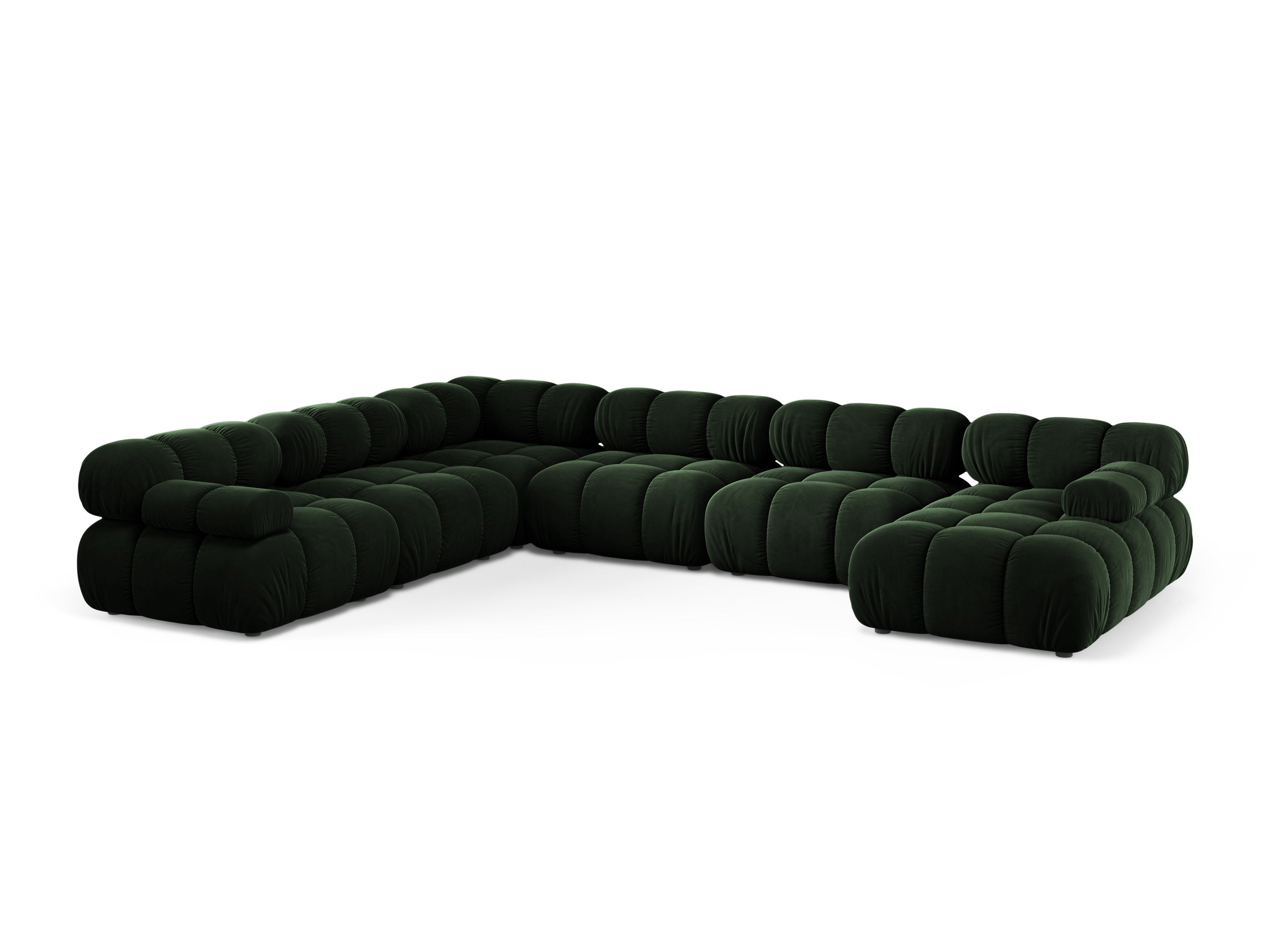 Left-facing panoramic corner sofa BELLIS in bottle green velvet