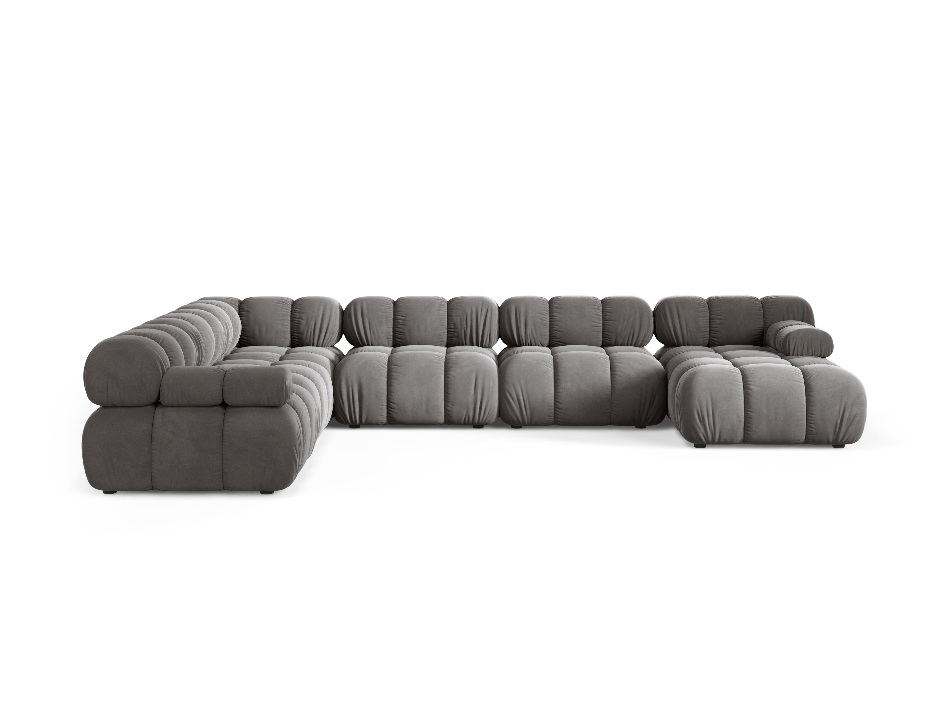 Gray velvet left-facing panoramic corner sofa BELLIS