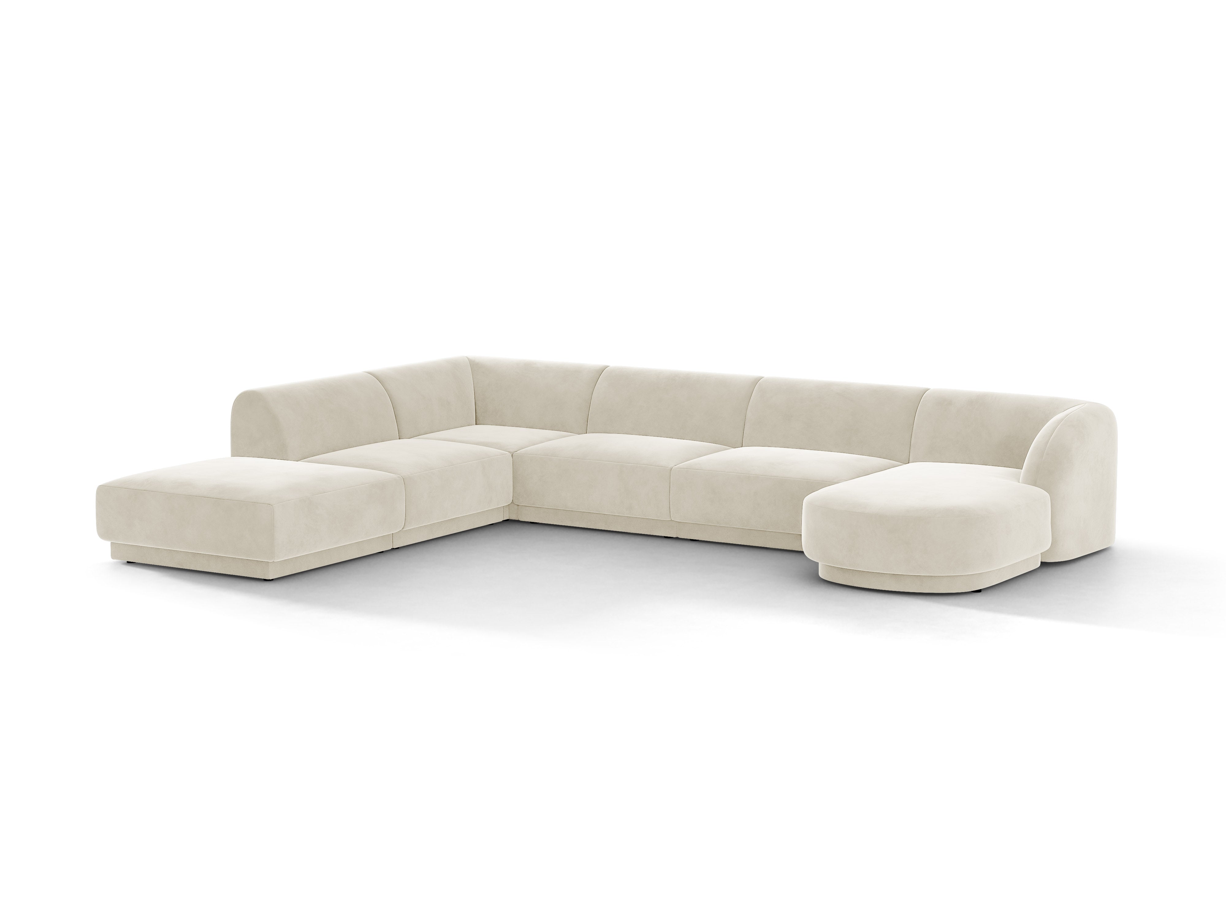 Velvet corner sofa for 6 people in left-facing U shape MILEY beige
