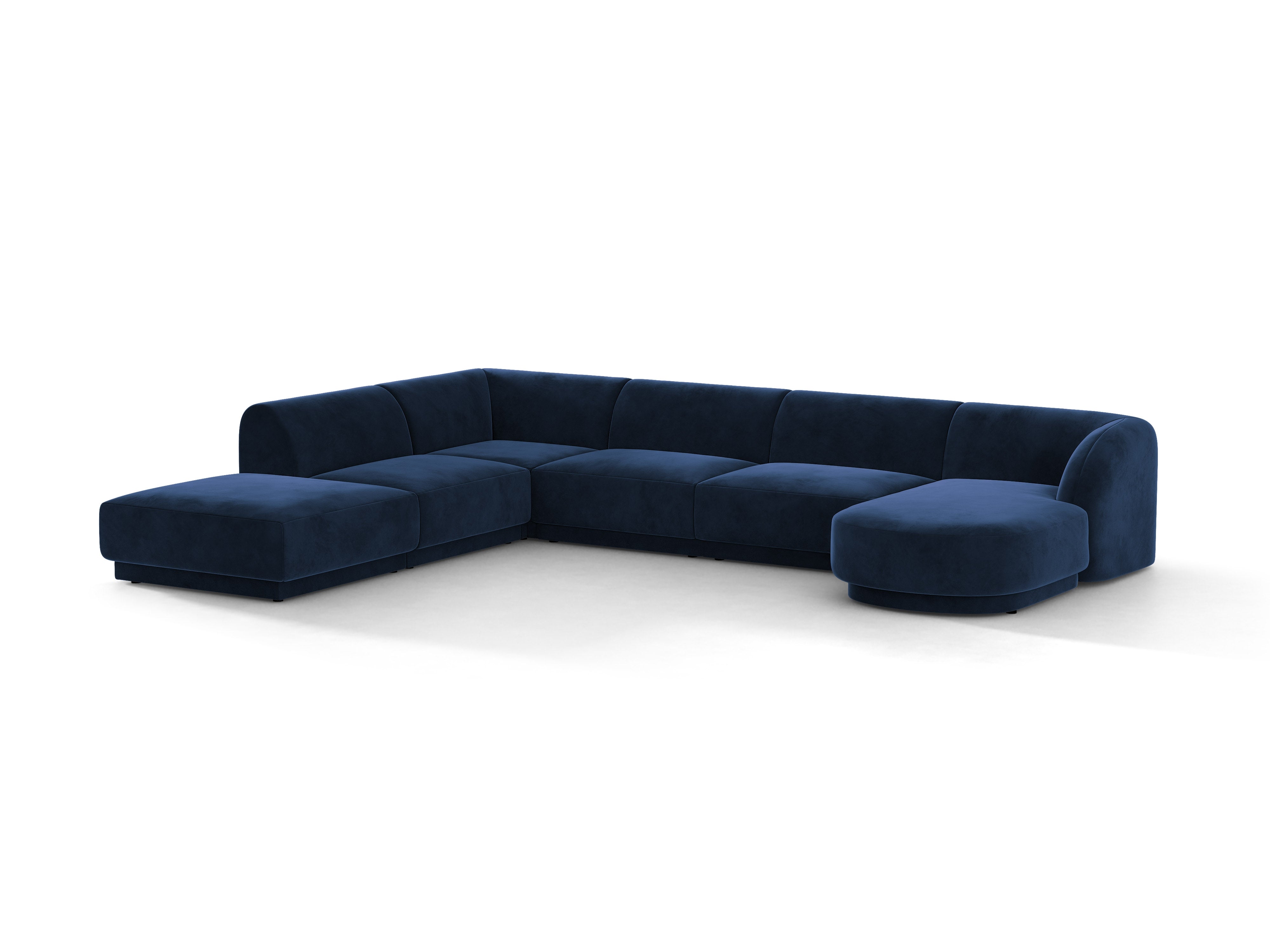 Velvet corner sofa for 6 people in left-facing U shape MILEY navy blue